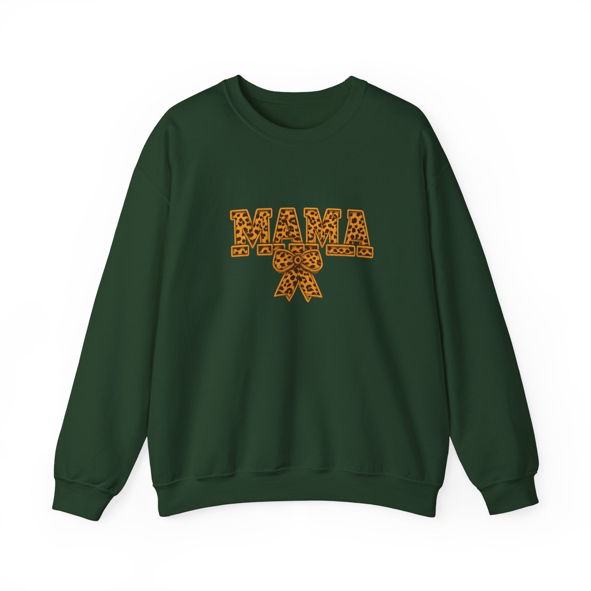 Mama Leopard Print Crewneck Sweatshirt — Floral Bow "MAMA" Graphic