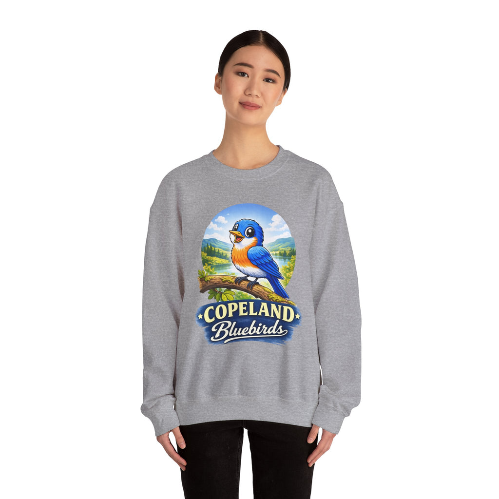 Bluebird Crewneck Sweatshirt — Copeland Bluebirds Vintage School Mascot Design