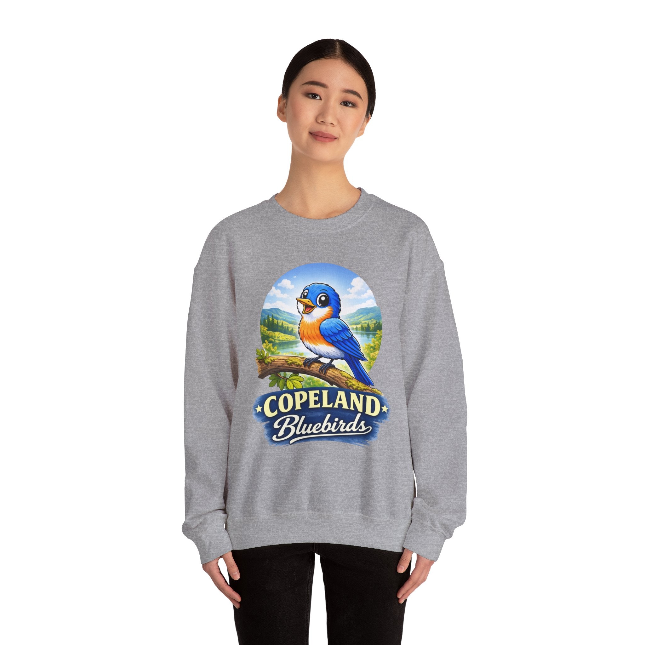 Bluebird Crewneck Sweatshirt — Copeland Bluebirds Vintage School Mascot Design