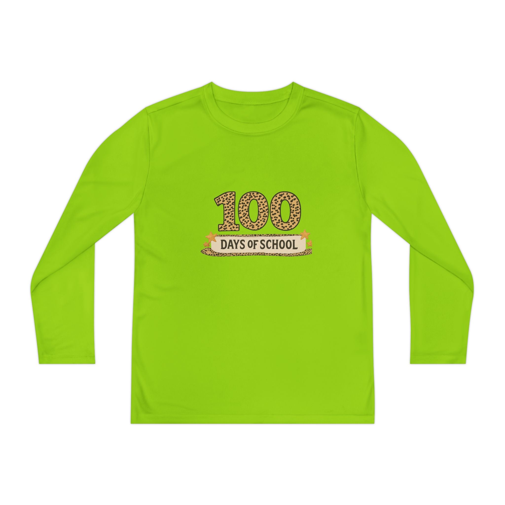 100 Days of School Youth Long Sleeve Tee — Leopard Print Celebration Shirt