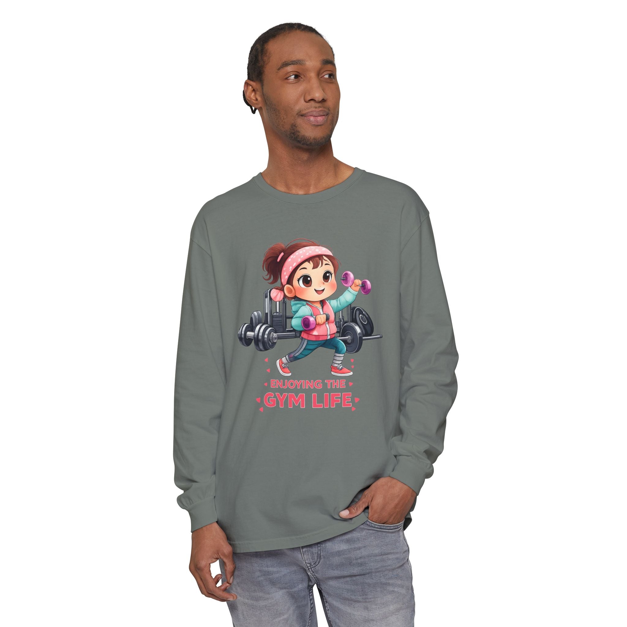 Gym Life Long Sleeve Tee — Cute Girl Weightlifting Fitness Shirt