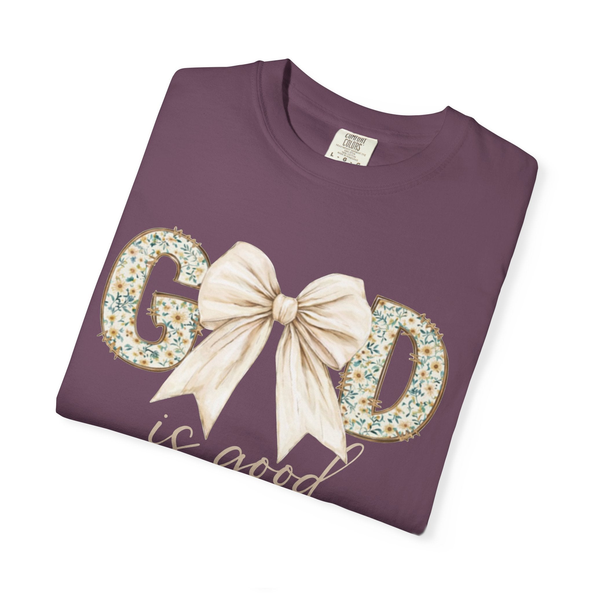 T-Shirt — "God Is Good" Floral Bow Christian Tee