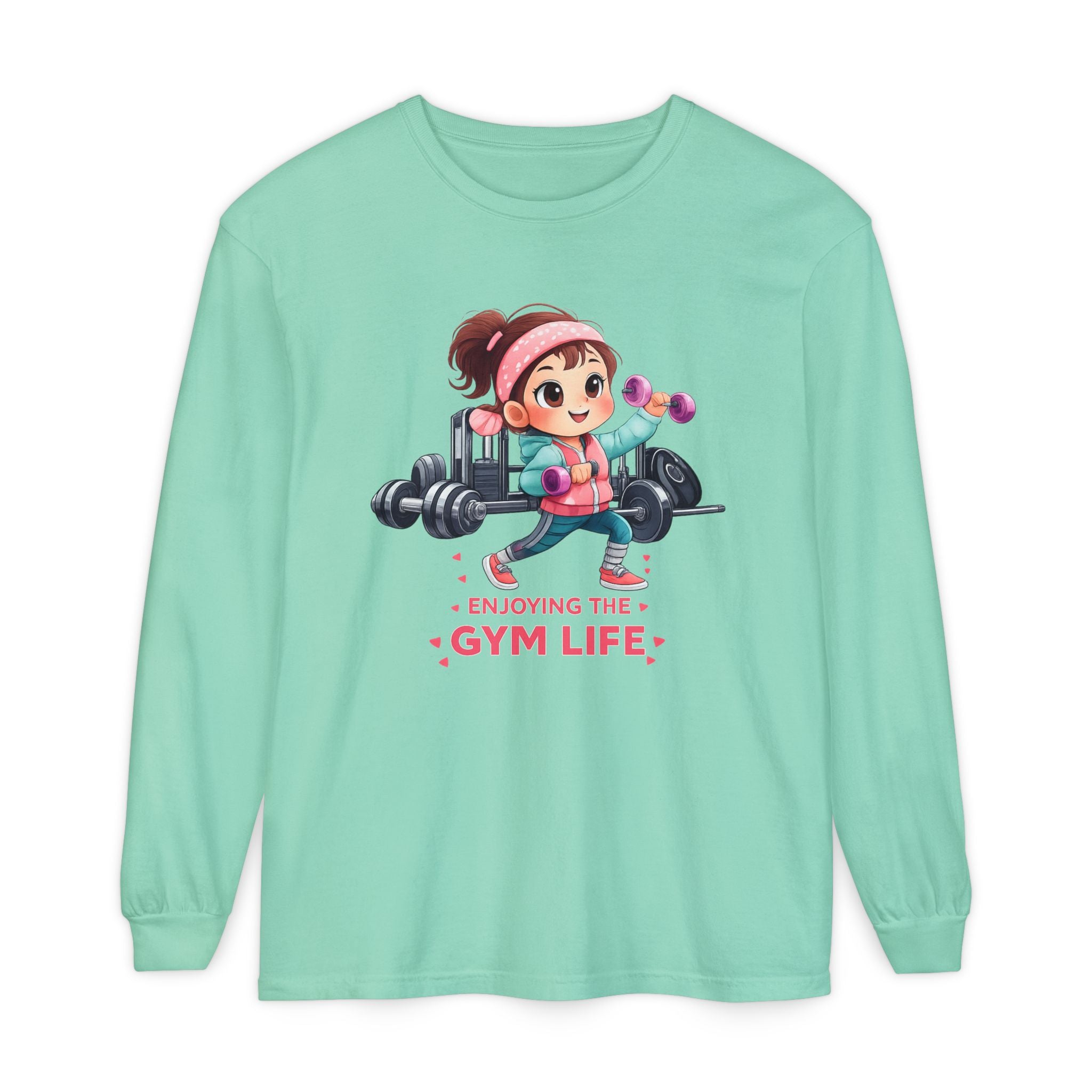 Gym Life Long Sleeve Tee — Cute Girl Weightlifting Fitness Shirt