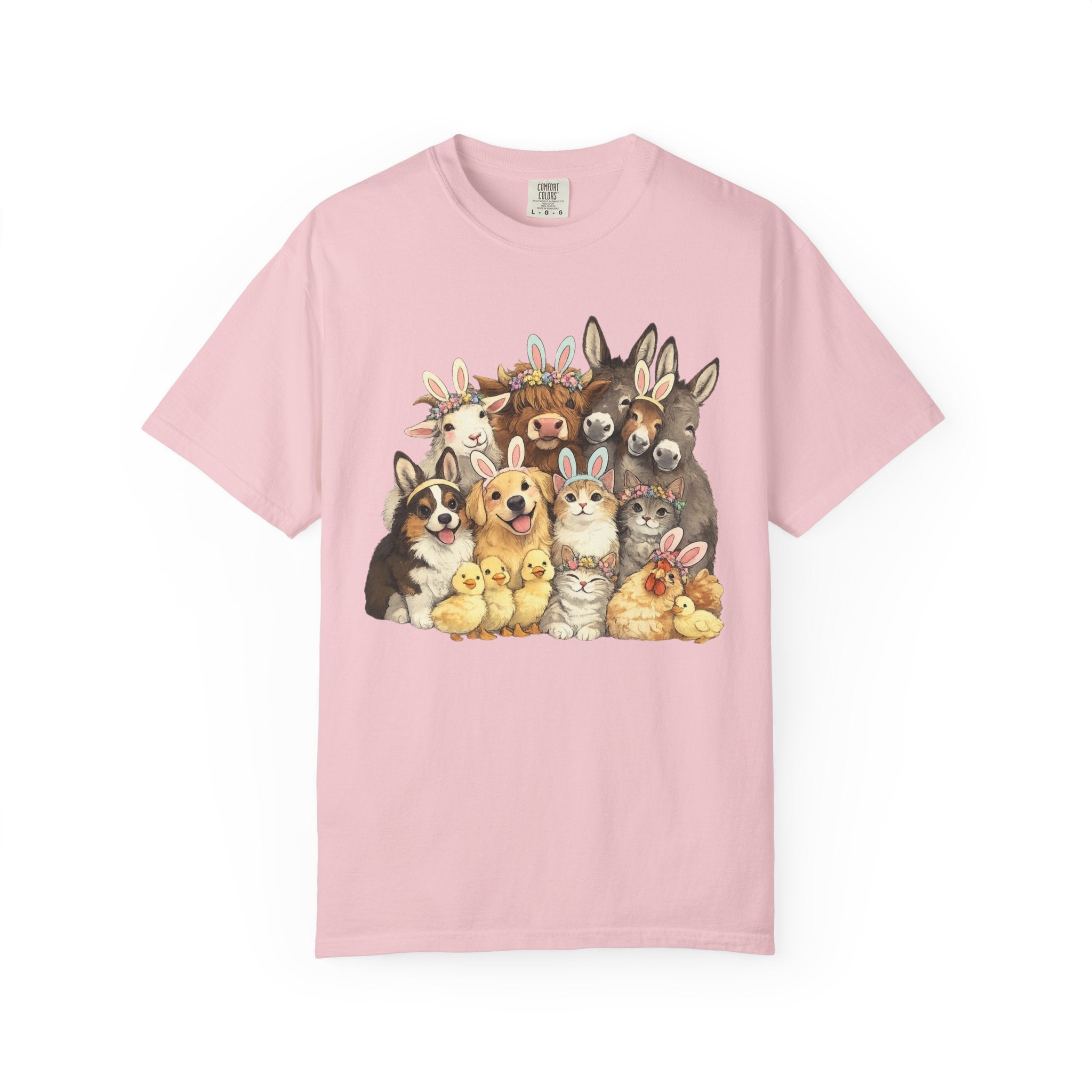 Farm Friends Crew T-Shirt — Cute Bunny, Chick, Donkey & Dog Animal Portrait Tee