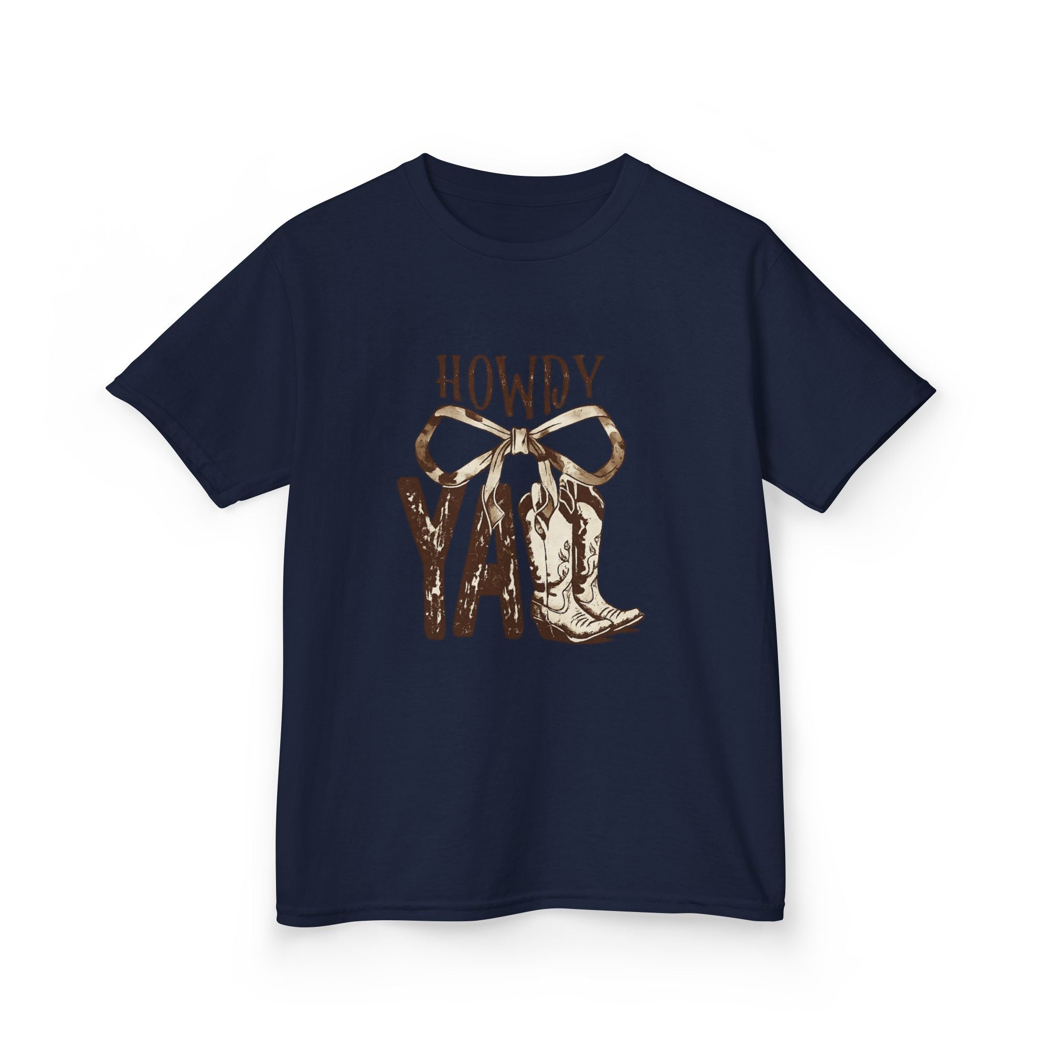Howdy Y'all Kids T-Shirt — Western Cowboy Boot & Bow Graphic Tee