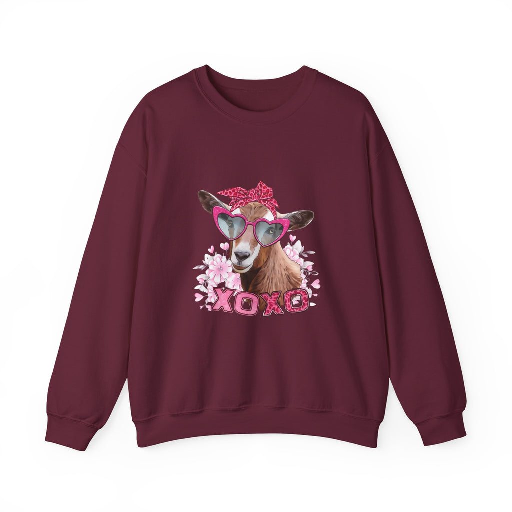 Goat with Heart Sunglasses Sweatshirt - 'XOXO' Cute Valentine Crewneck