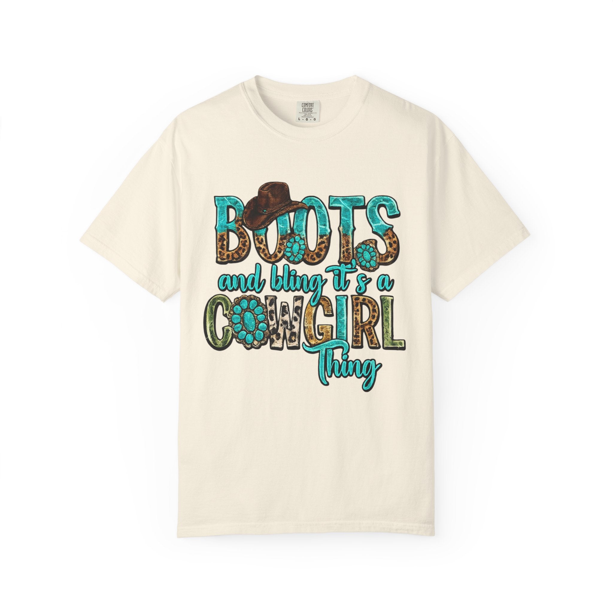 Cowgirl Boots Graphic T-Shirt — "Boots and Bling It's a Cowgirl Thing"