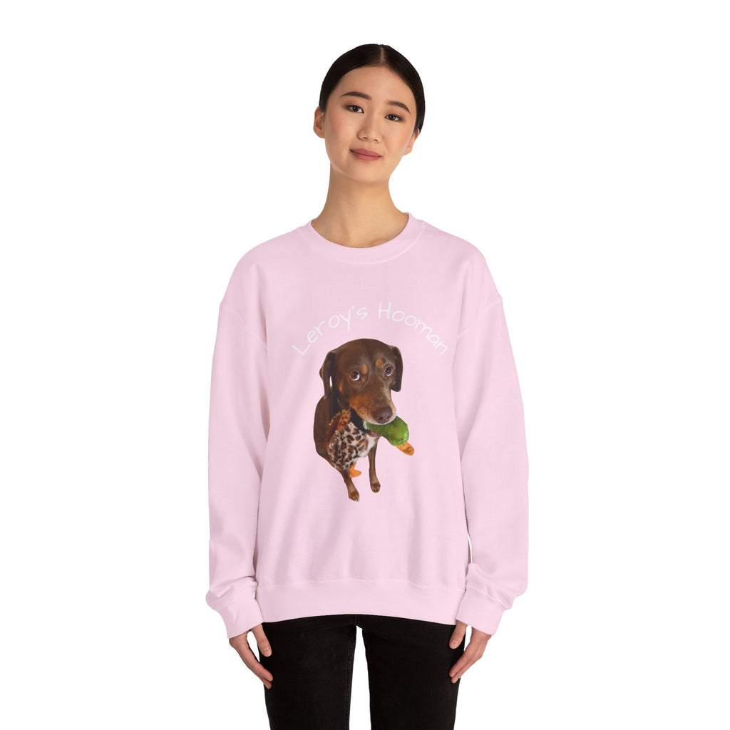 Crewneck Sweatshirt – "Leroy’s Human" Dachshund Graphic, Cute Pet Lover Gift