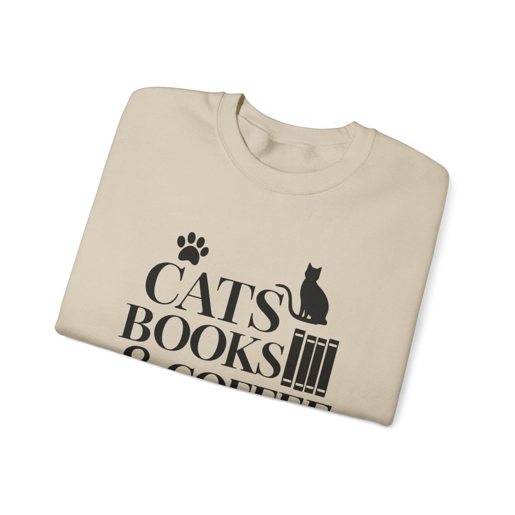 Cats, Books & Coffee Sweatshirt - Cozy Cat Lover Crewneck