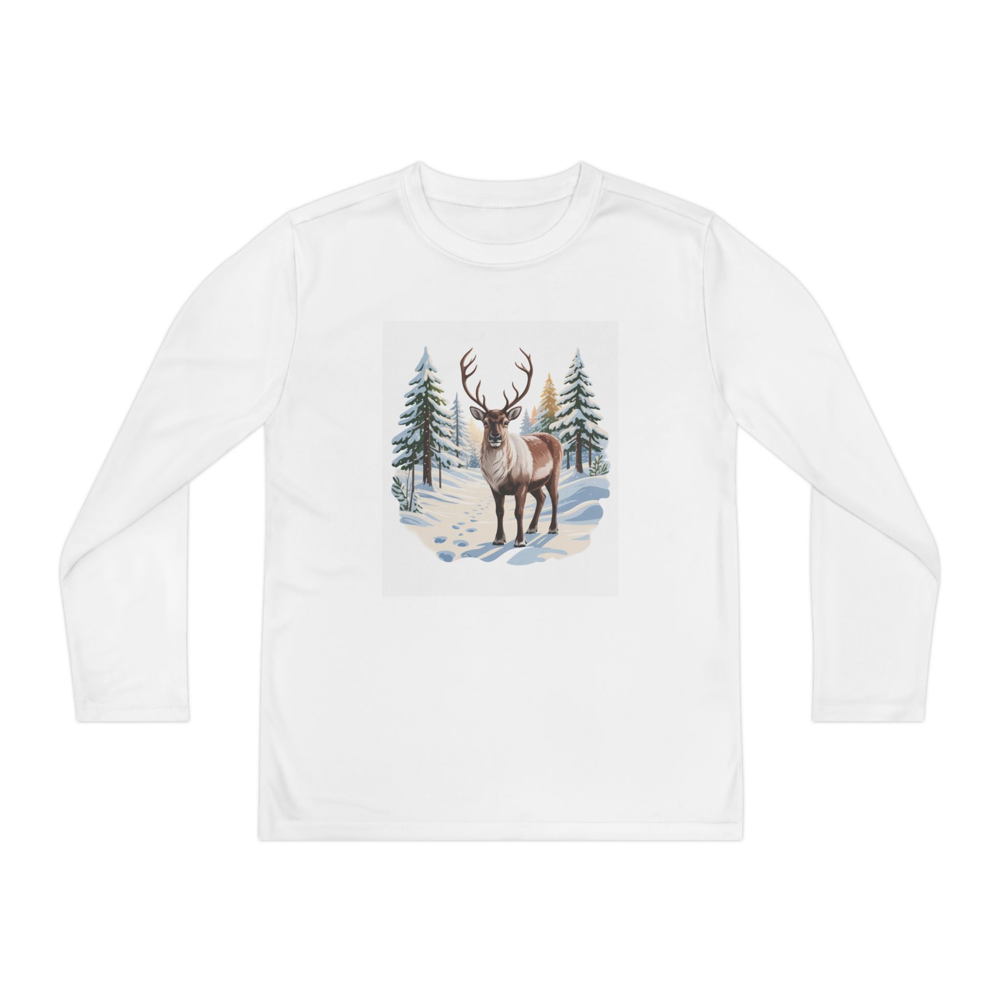 Youth Long Sleeve Tee — Winter Deer Forest Graphic