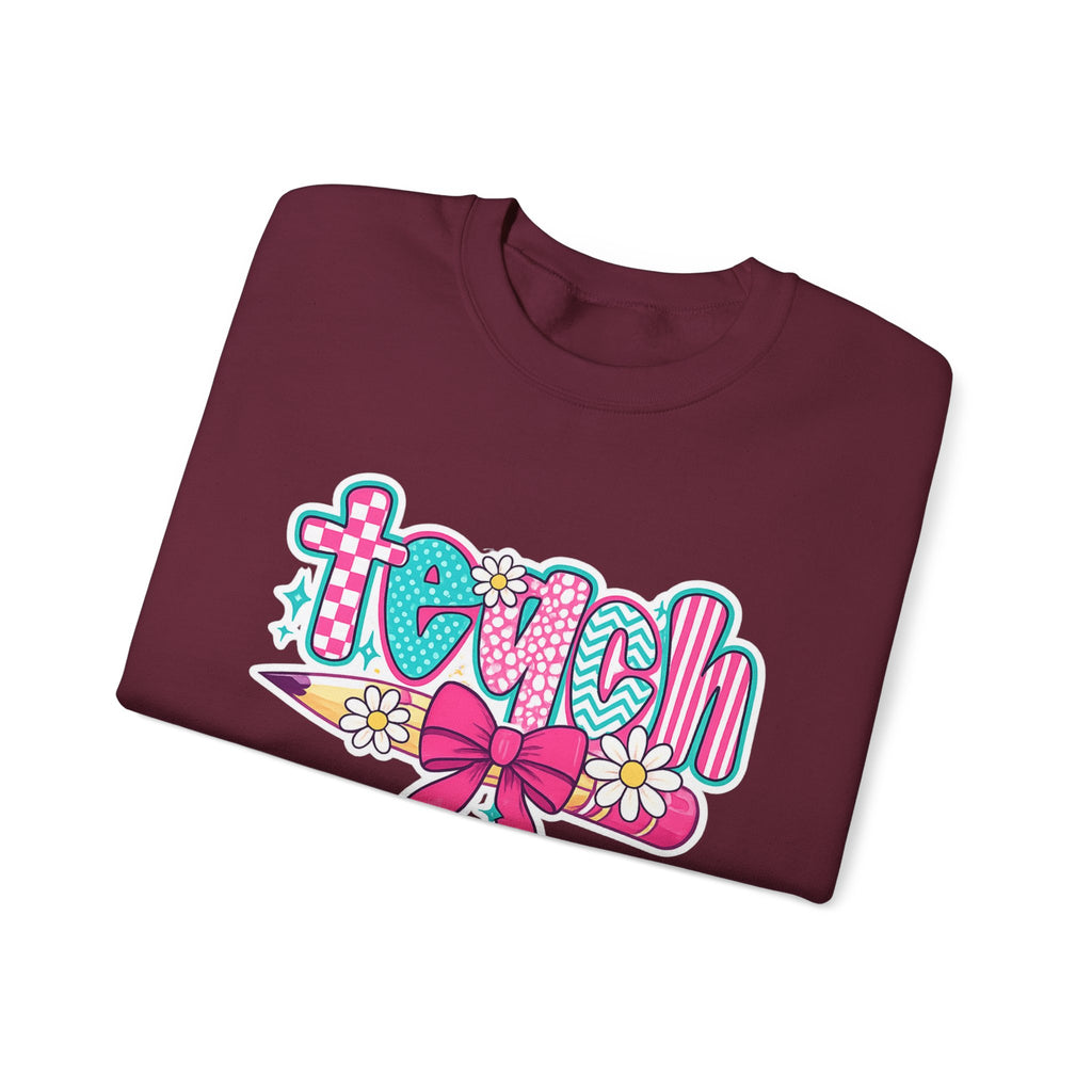 Teacher Pencil Crewneck Sweatshirt — "Teach" Floral School Spirit Pullover