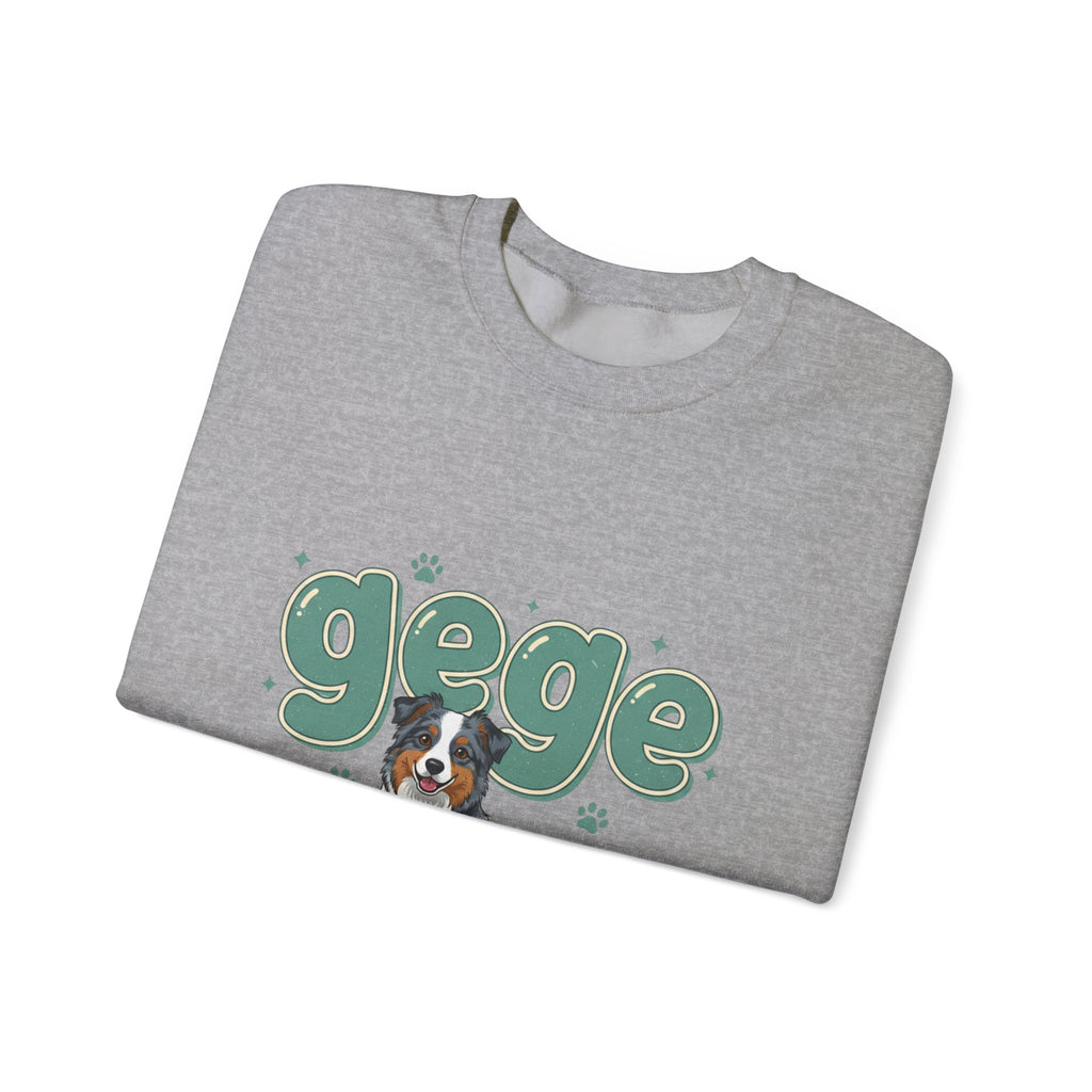 Crewneck Sweatshirt — Cute "gege" Design with Australian Shepherd Illustration
