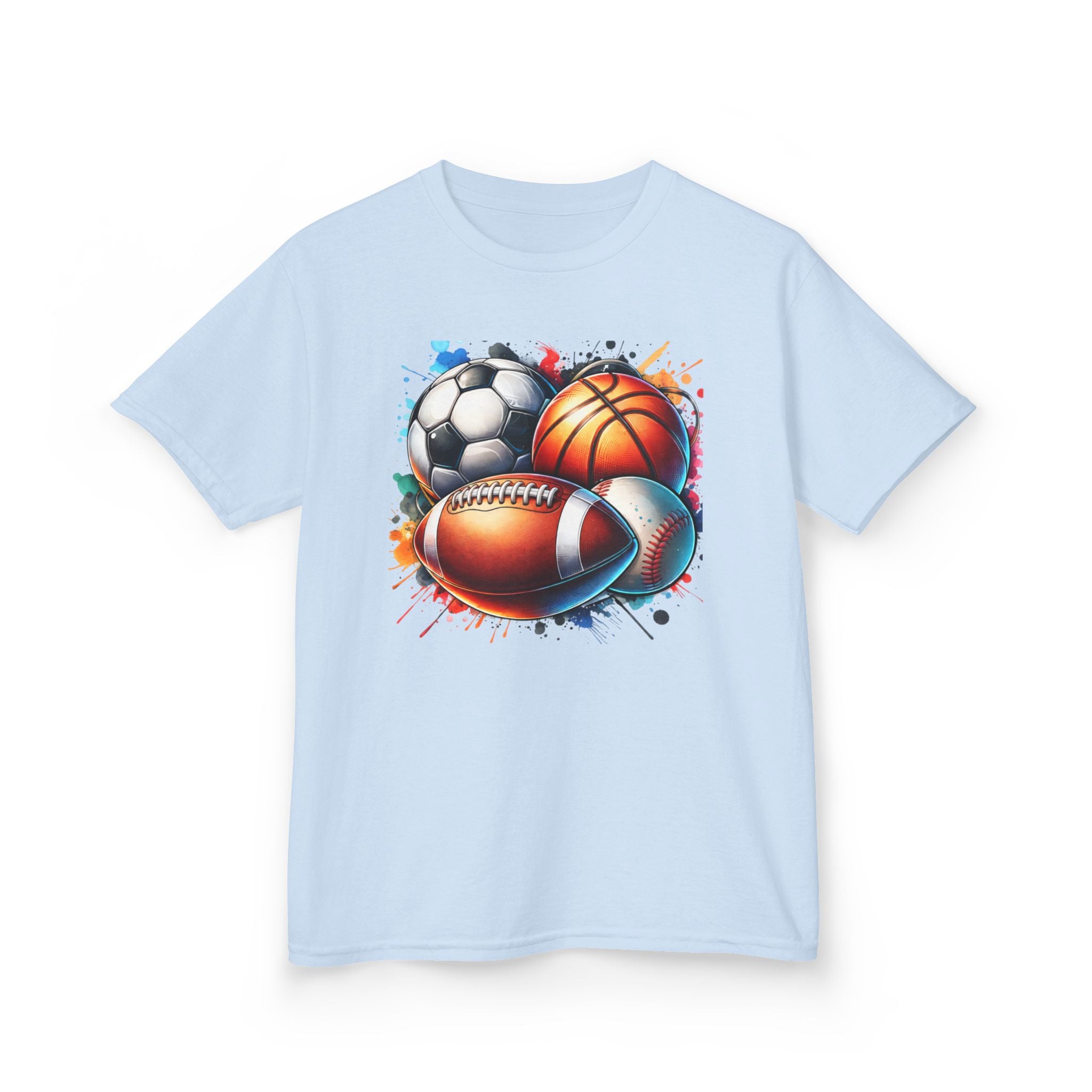 Kids Multi-Sport Splash T-Shirt — Soccer, Basketball & Football Graphic