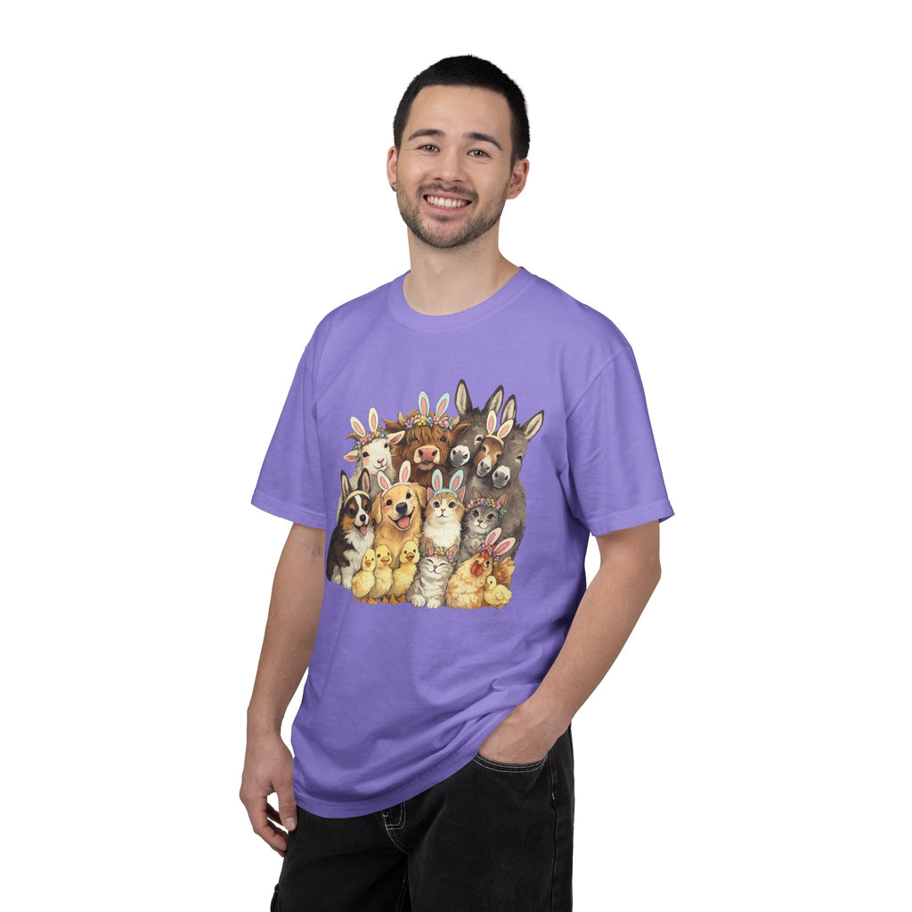 Farm Friends Crew T-Shirt — Cute Bunny, Chick, Donkey & Dog Animal Portrait Tee
