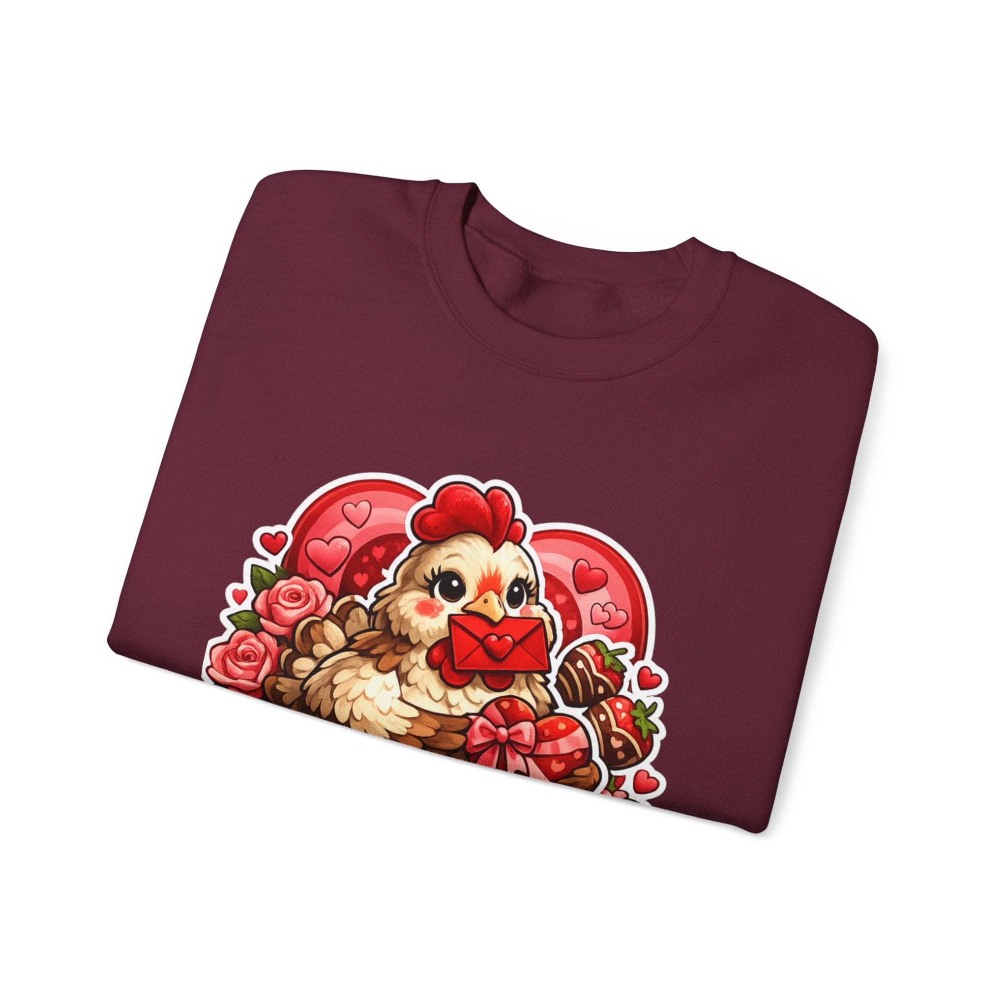 Crewneck Sweatshirt — "Cluckin' Love" Cute Chicken Valentine Design