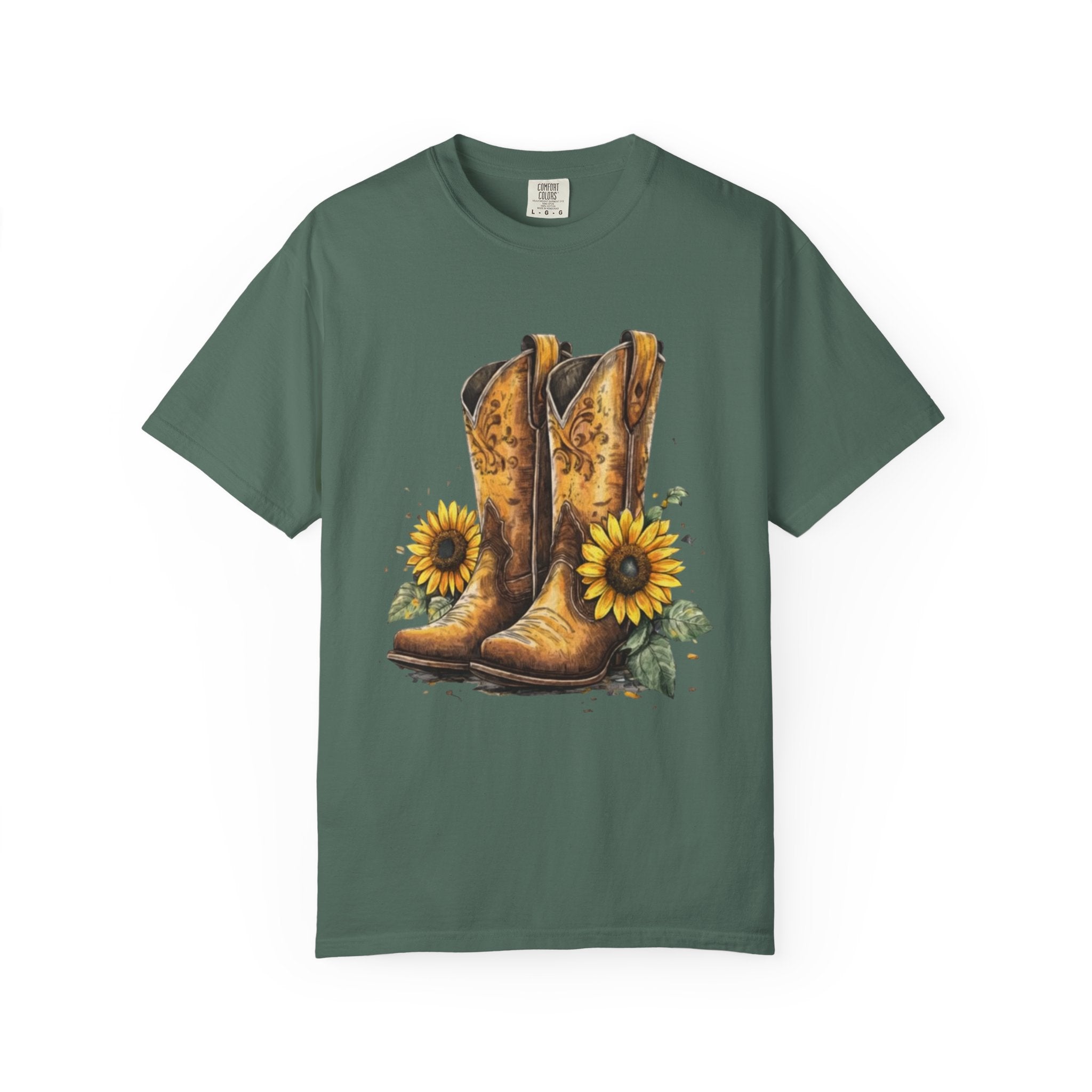Cowgirl Boots & Sunflowers T-Shirt — Western Floral Graphic Tee