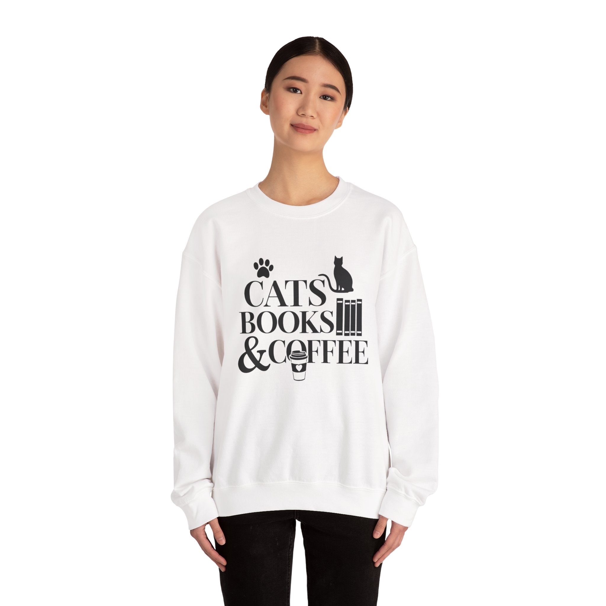 Cats, Books & Coffee Sweatshirt - Cozy Cat Lover Crewneck