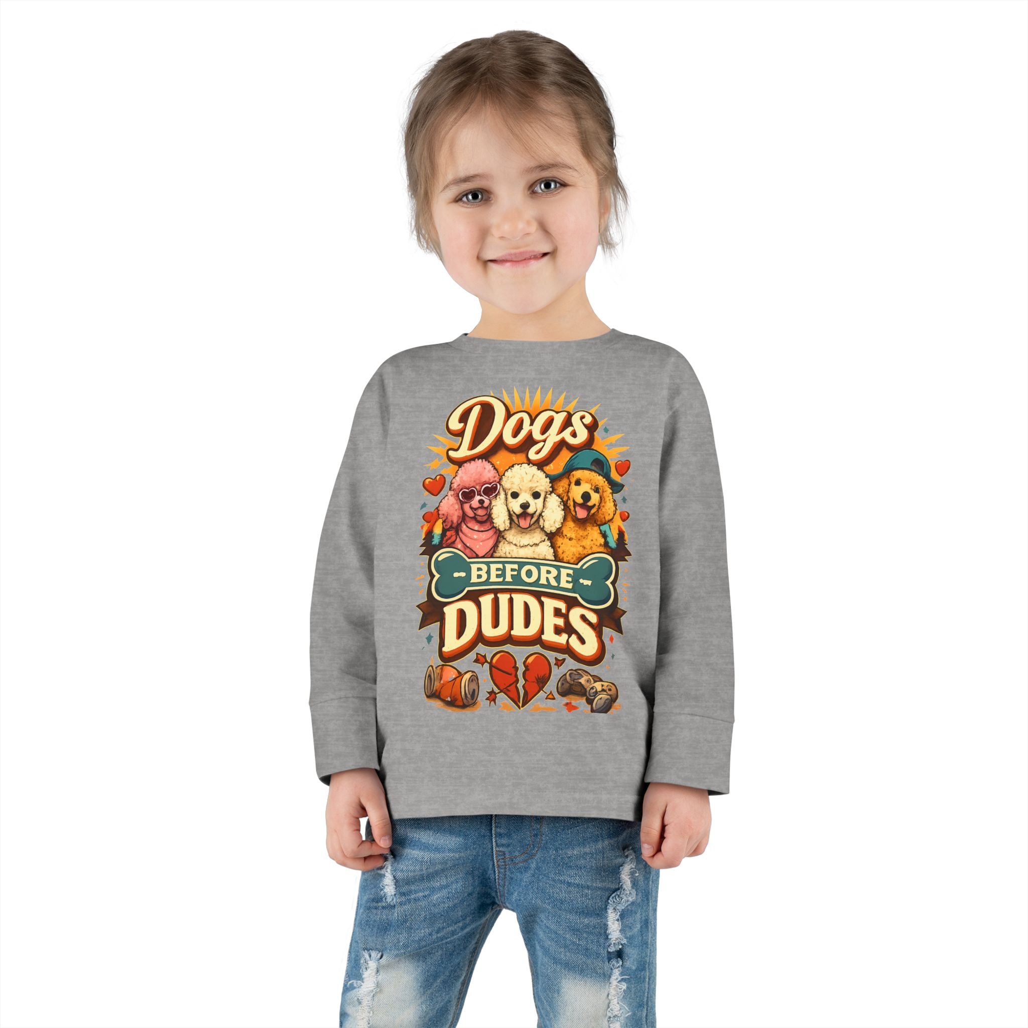 Toddler Tee - "Dogs Before Dudes" Cute Puppy Graphic Long Sleeve