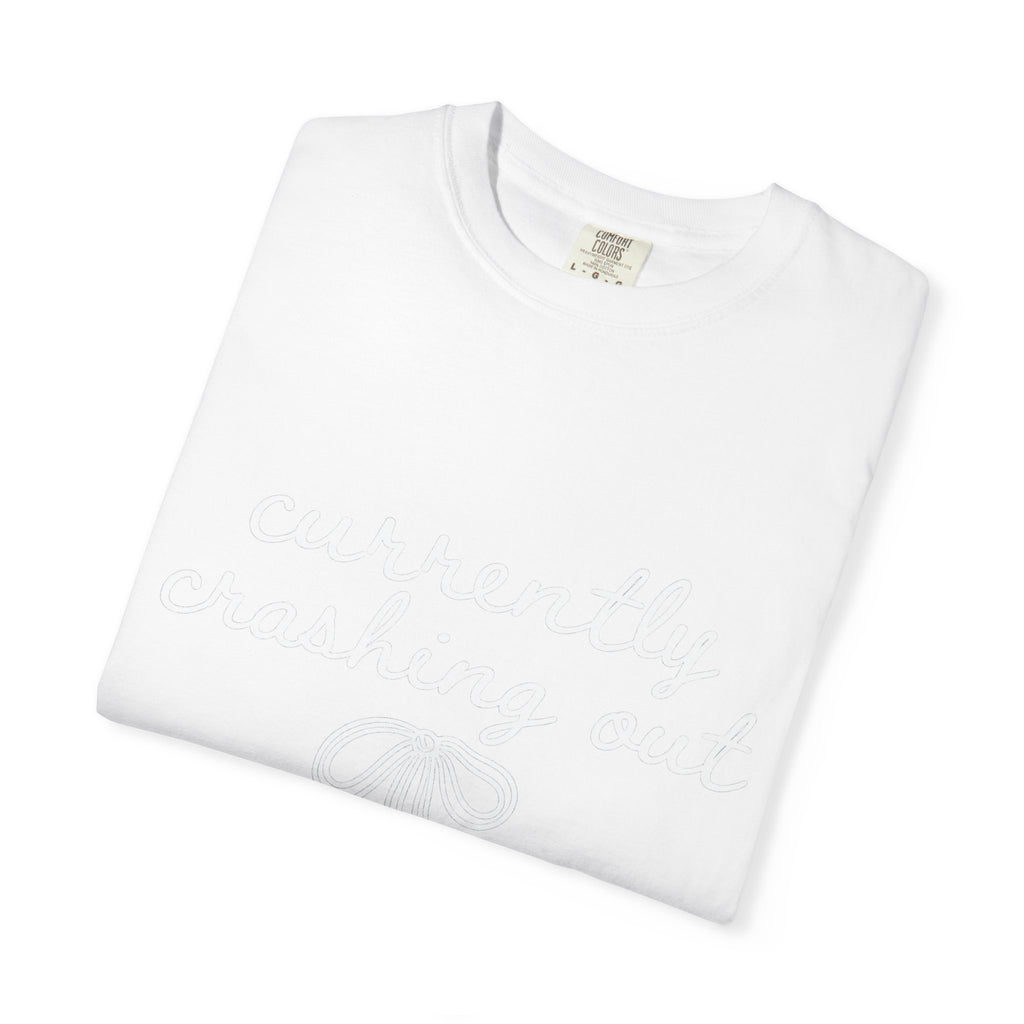 White Garment-Dyed T-Shirt — Minimal Ribbon Graphic Tee