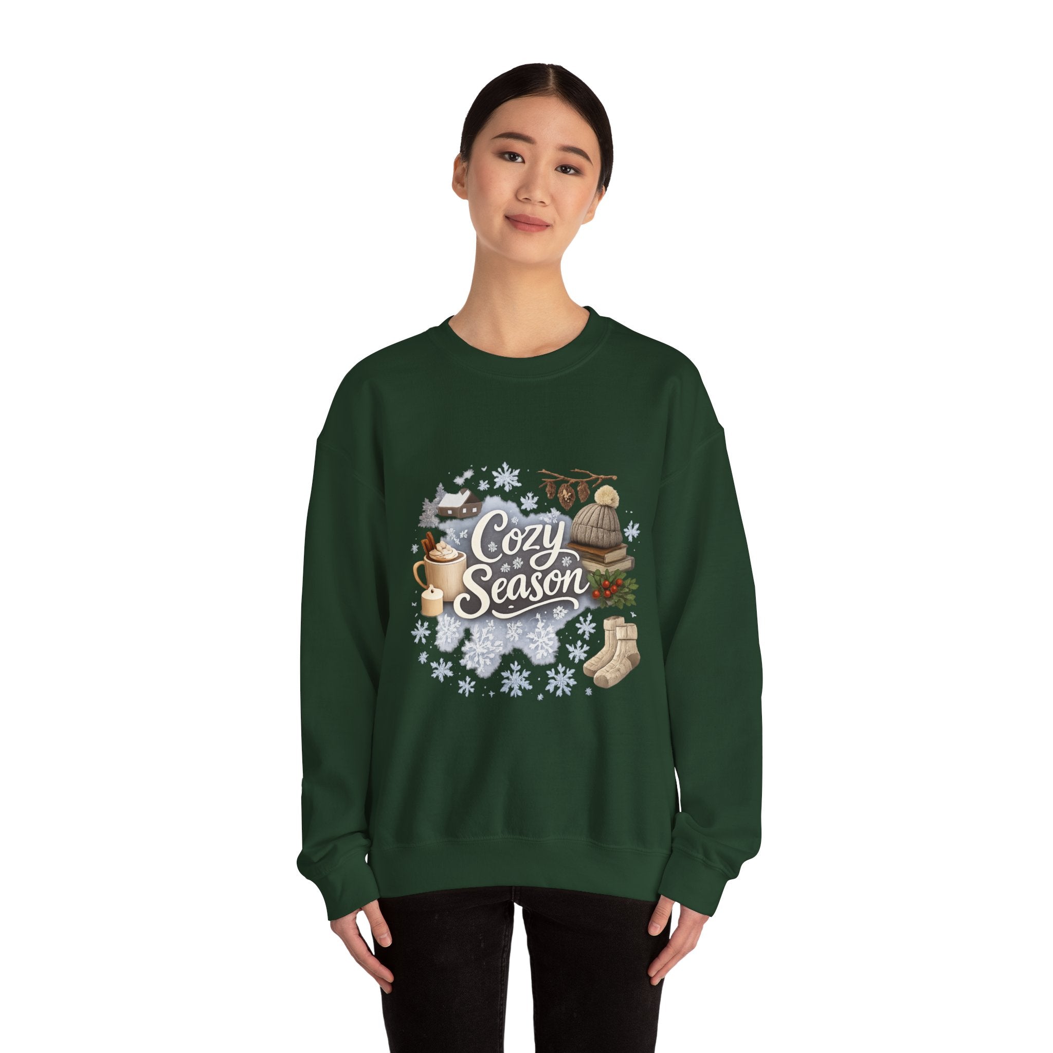 Cozy Season Sweatshirt — Winter Cabin Hot Cocoa & Knit Hat Crewneck
