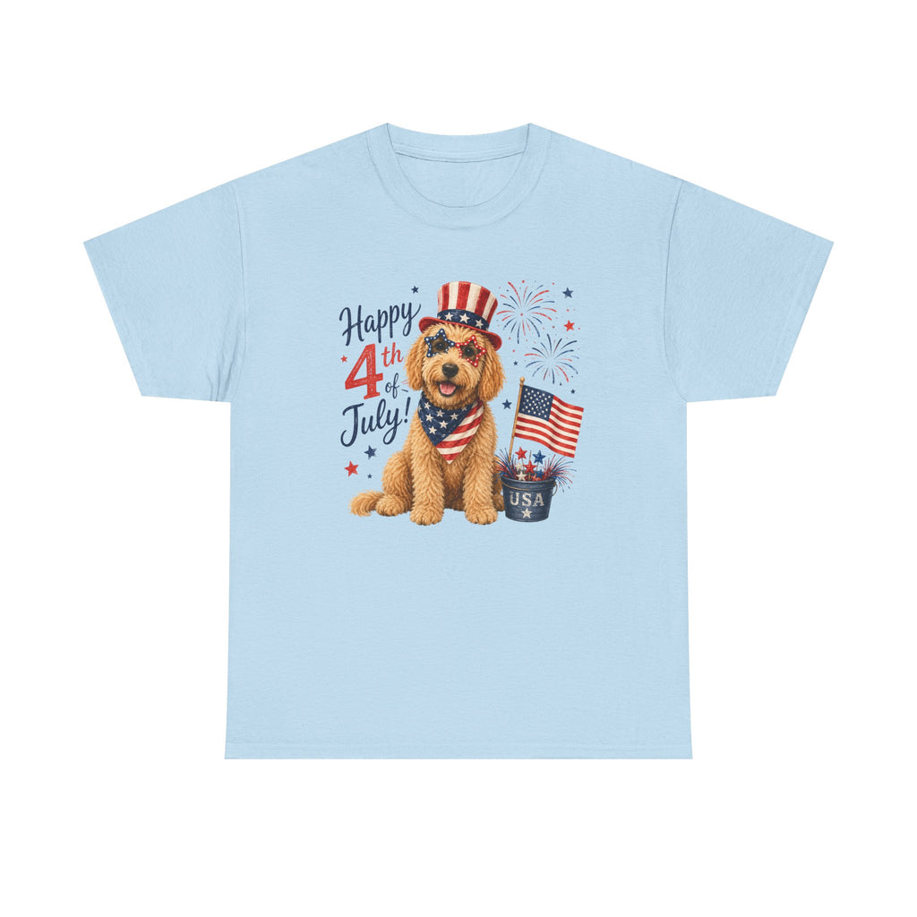 4th of July Dog T-Shirt - Happy 4th Puppy with USA Flag