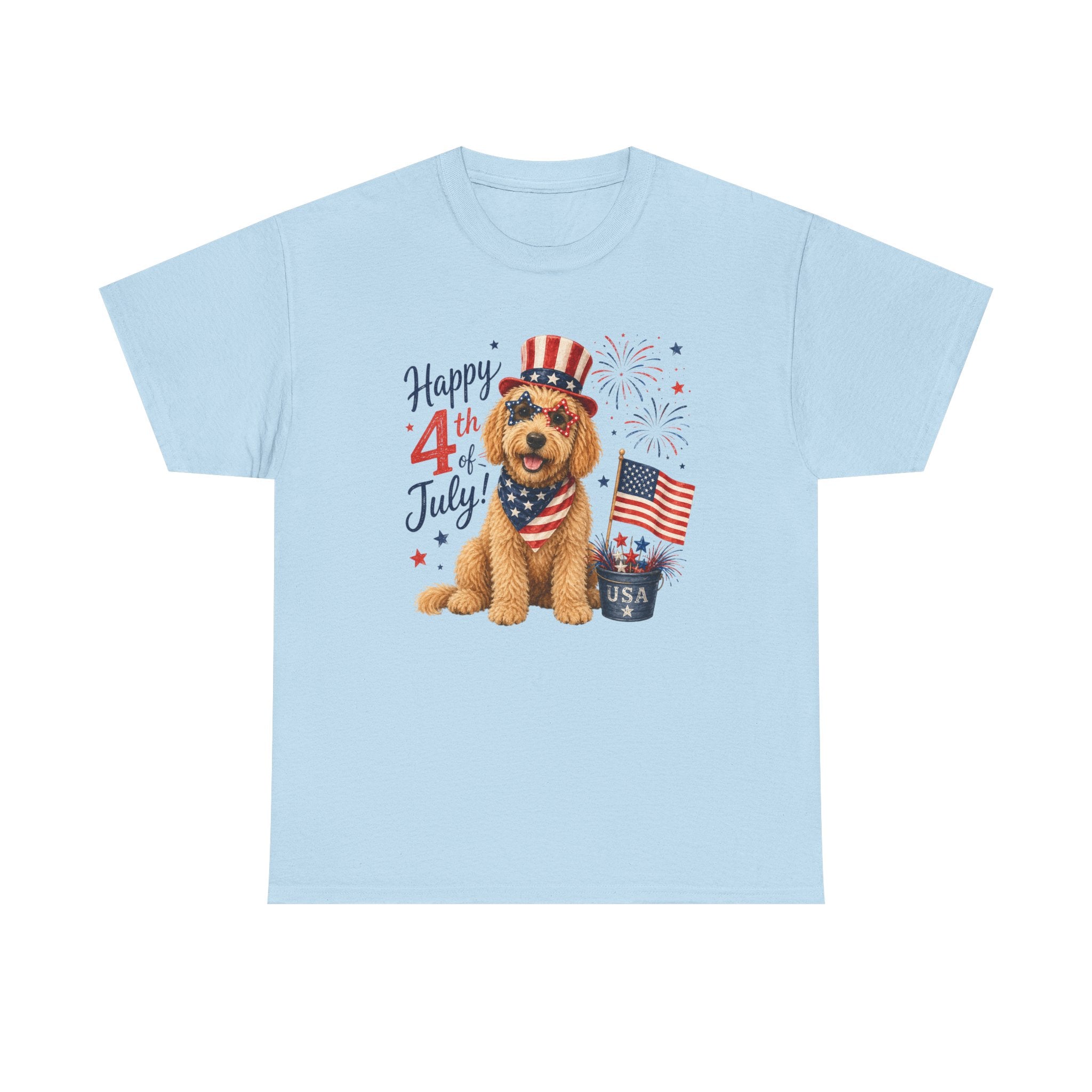 4th of July Dog T-Shirt - Happy 4th Puppy with USA Flag