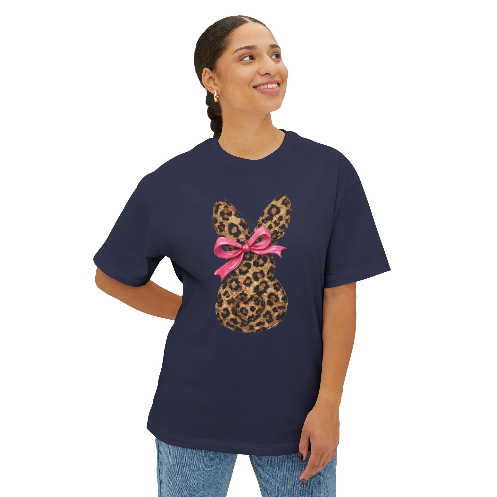 Leopard Bunny Tee with Pink Bow — Easter Graphic Shirt