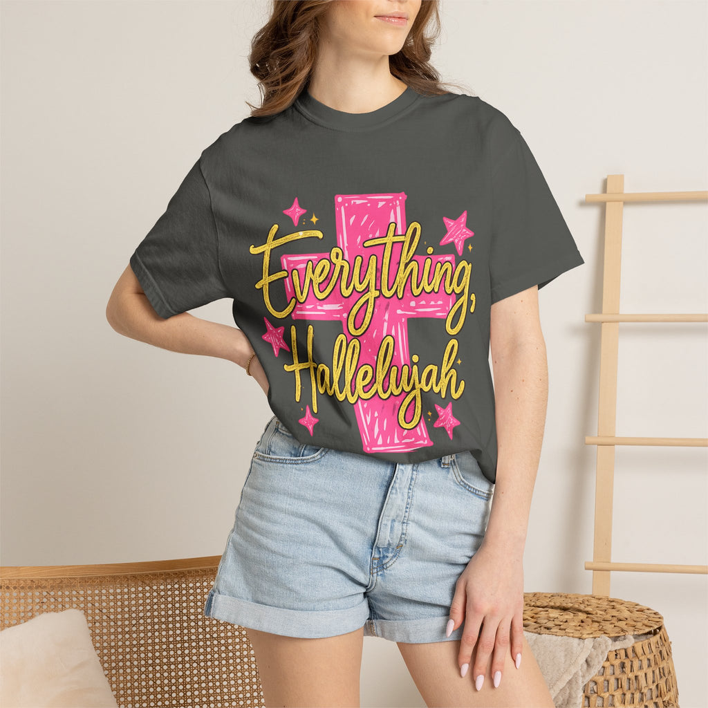 Everything, Hallelujah T-Shirt — Bright Pink Cross & Script Christian Tee