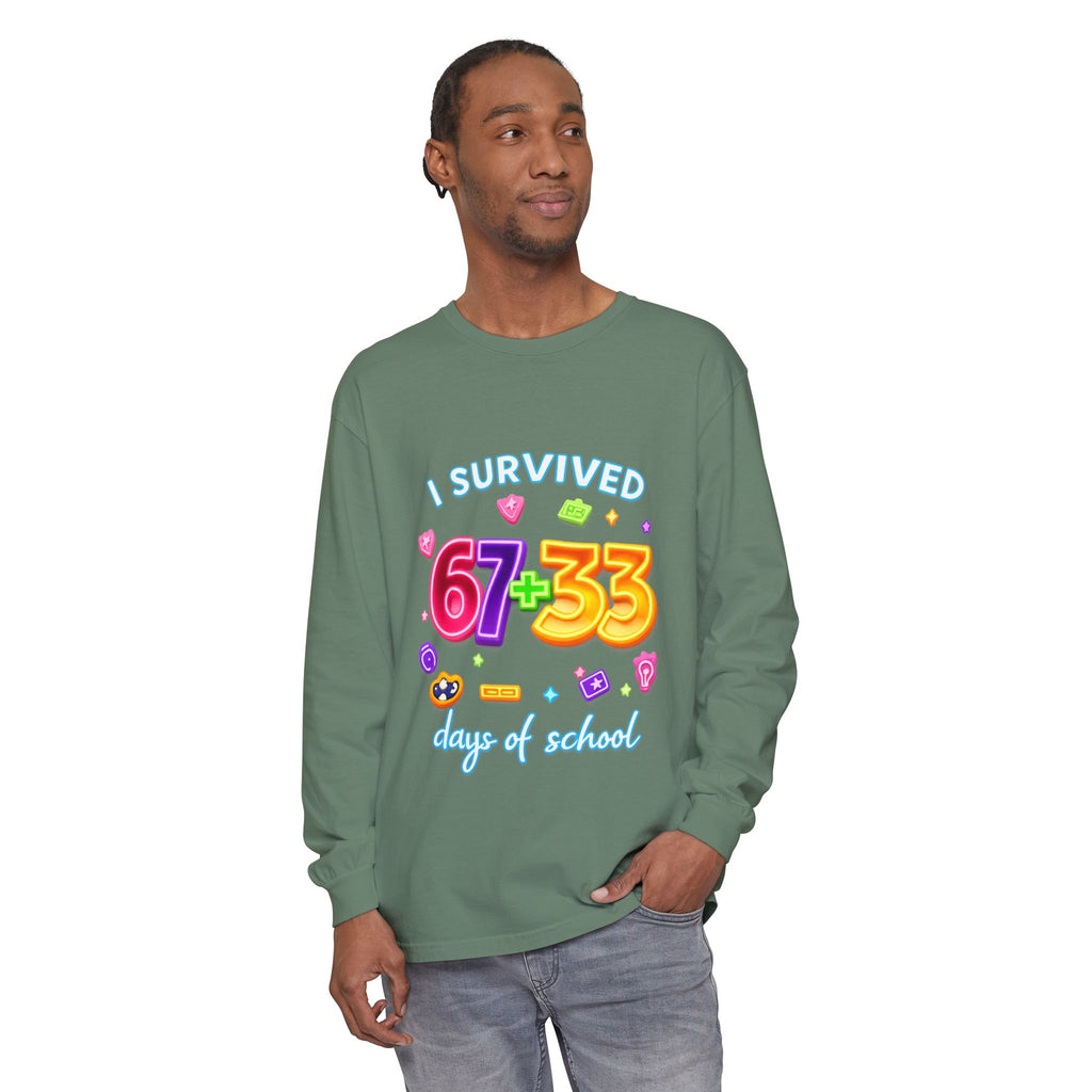 Long Sleeve T‑Shirt "I Survived 67+33 Days of School" — Cute Colorful End‑of‑School Celebration Tee