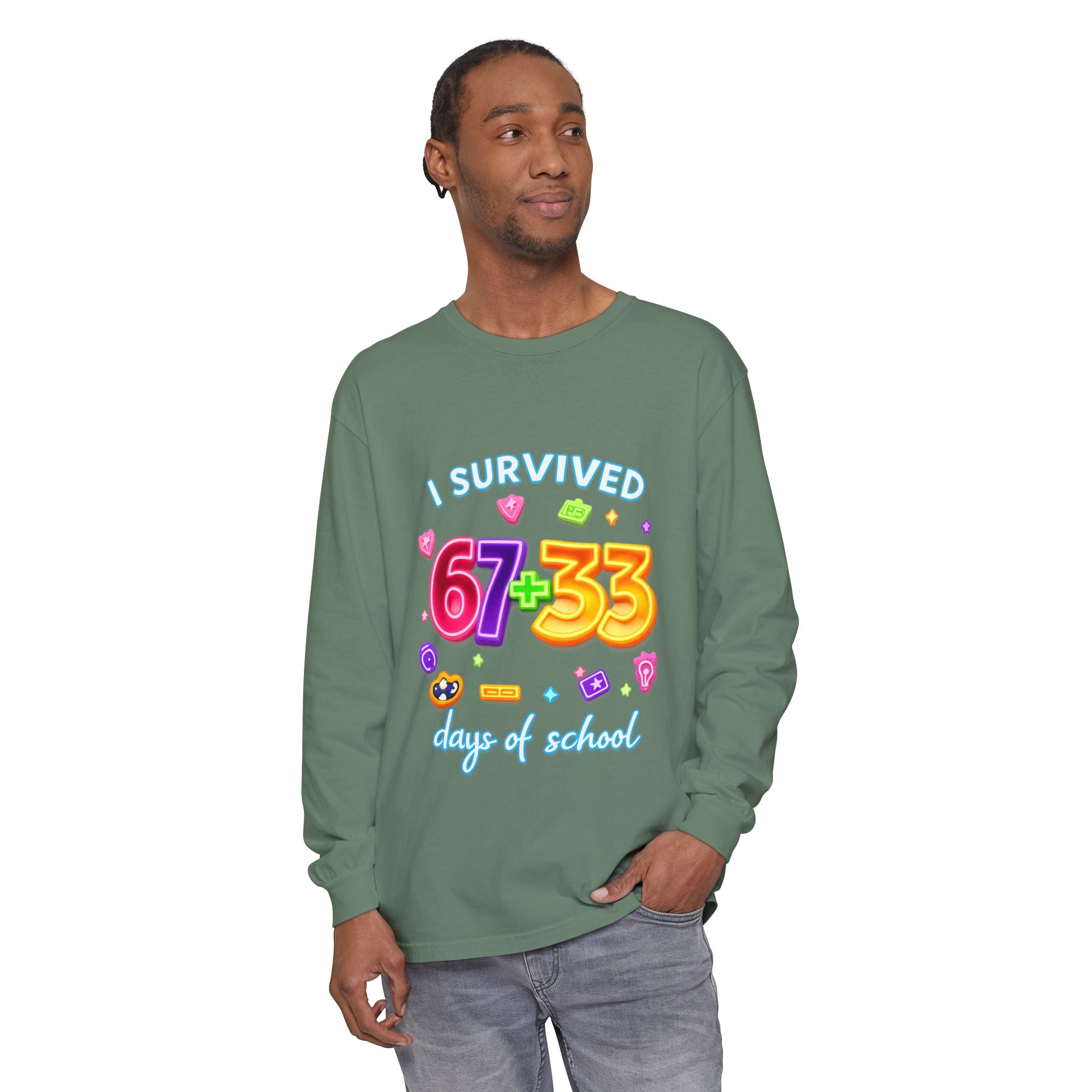 Long Sleeve T‑Shirt "I Survived 67+33 Days of School" — Cute Colorful End‑of‑School Celebration Tee