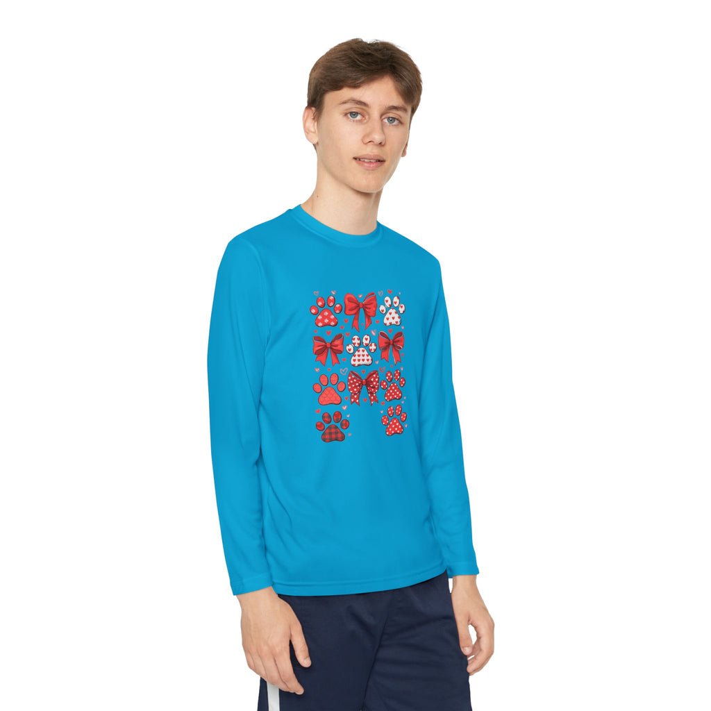 Youth Long Sleeve Tee - Red Paw & Bow Valentine Animal Print