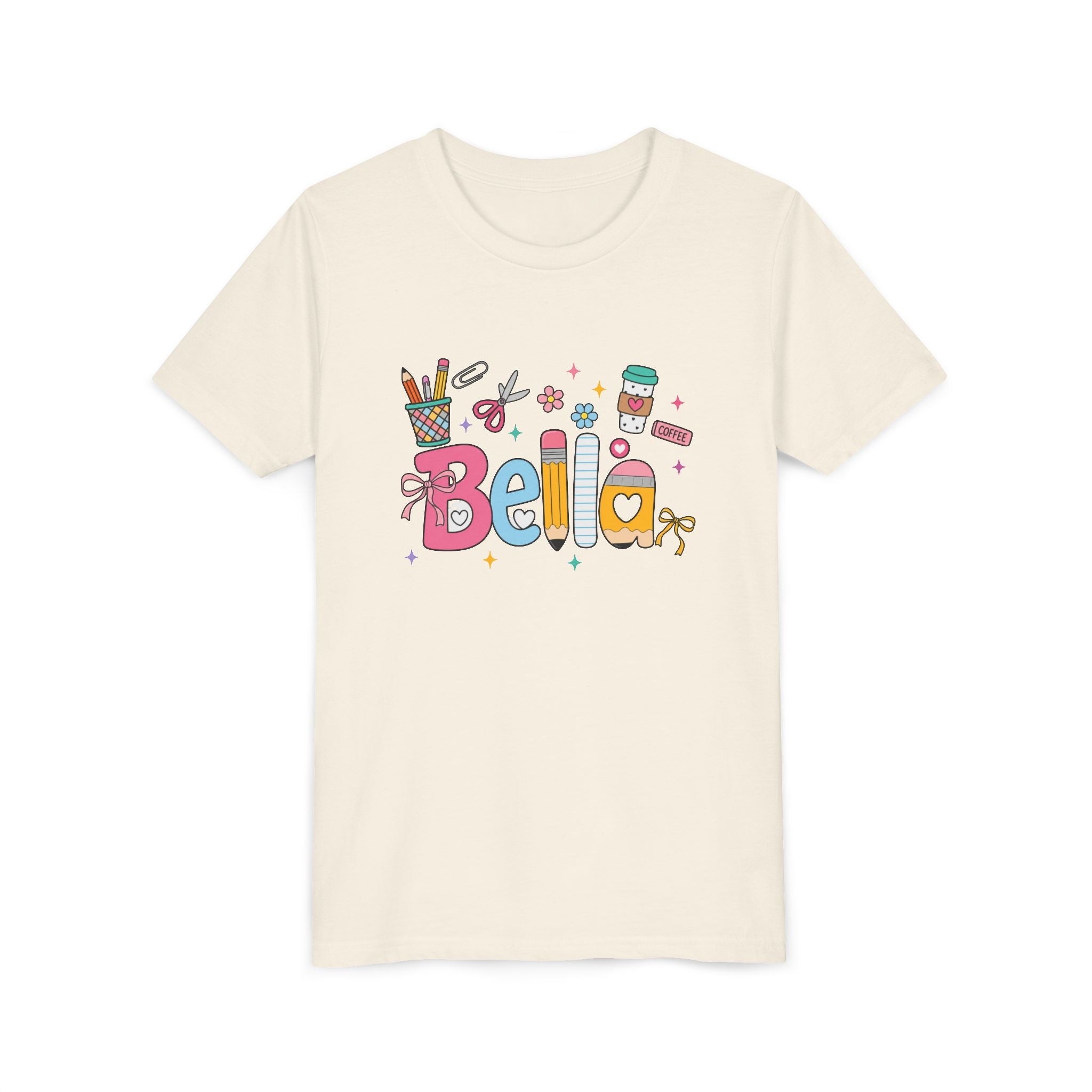 Bella Kids' Name T-Shirt — Cute School Supplies Design Youth Tee