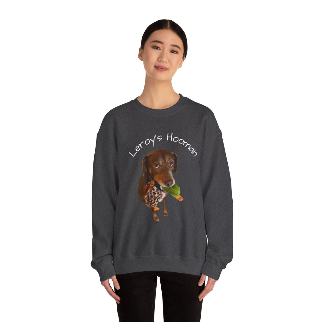 Crewneck Sweatshirt – "Leroy’s Human" Dachshund Graphic, Cute Pet Lover Gift
