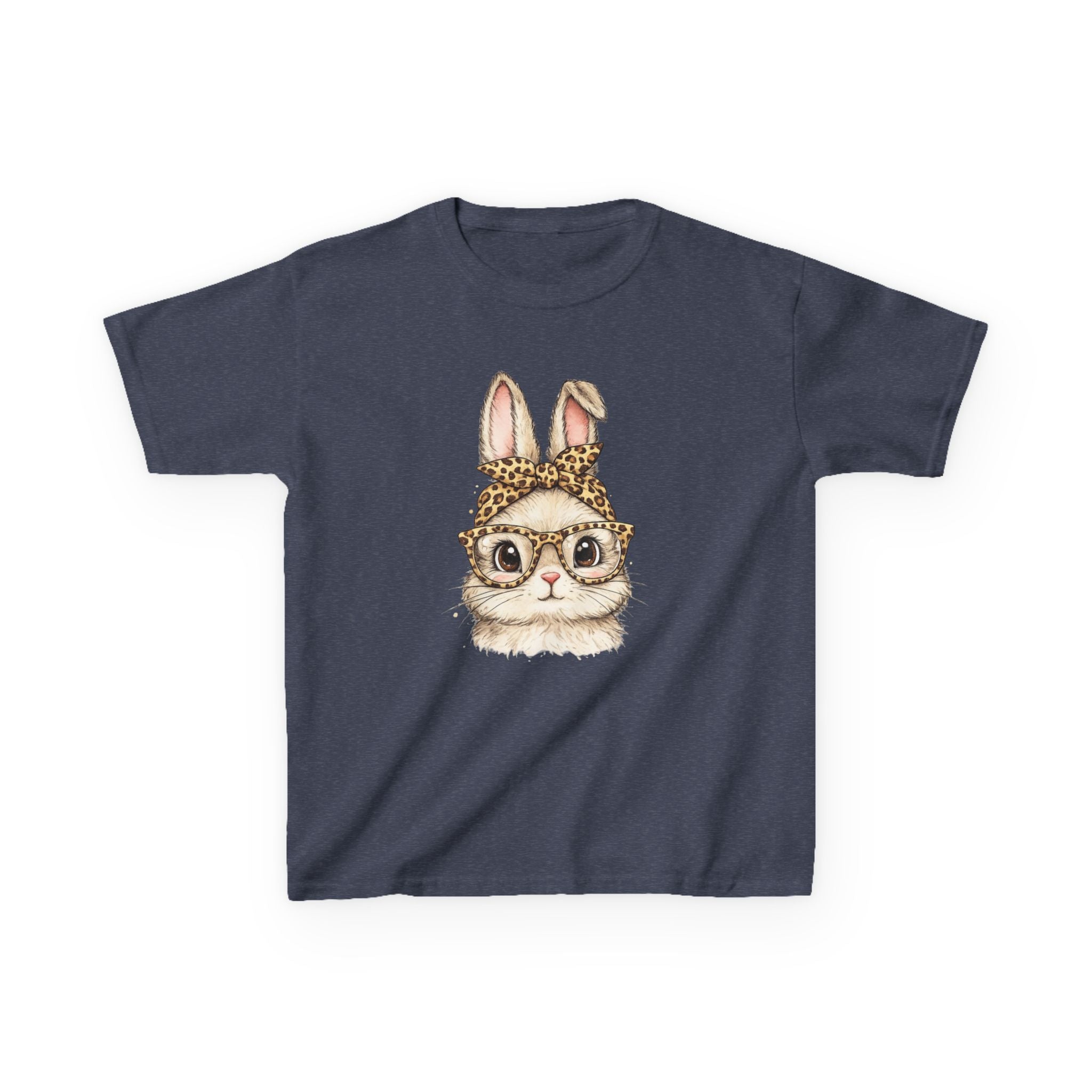 Kids Bunny with Glasses Tee — Cute Leopard Headband Rabbit Shirt for Children