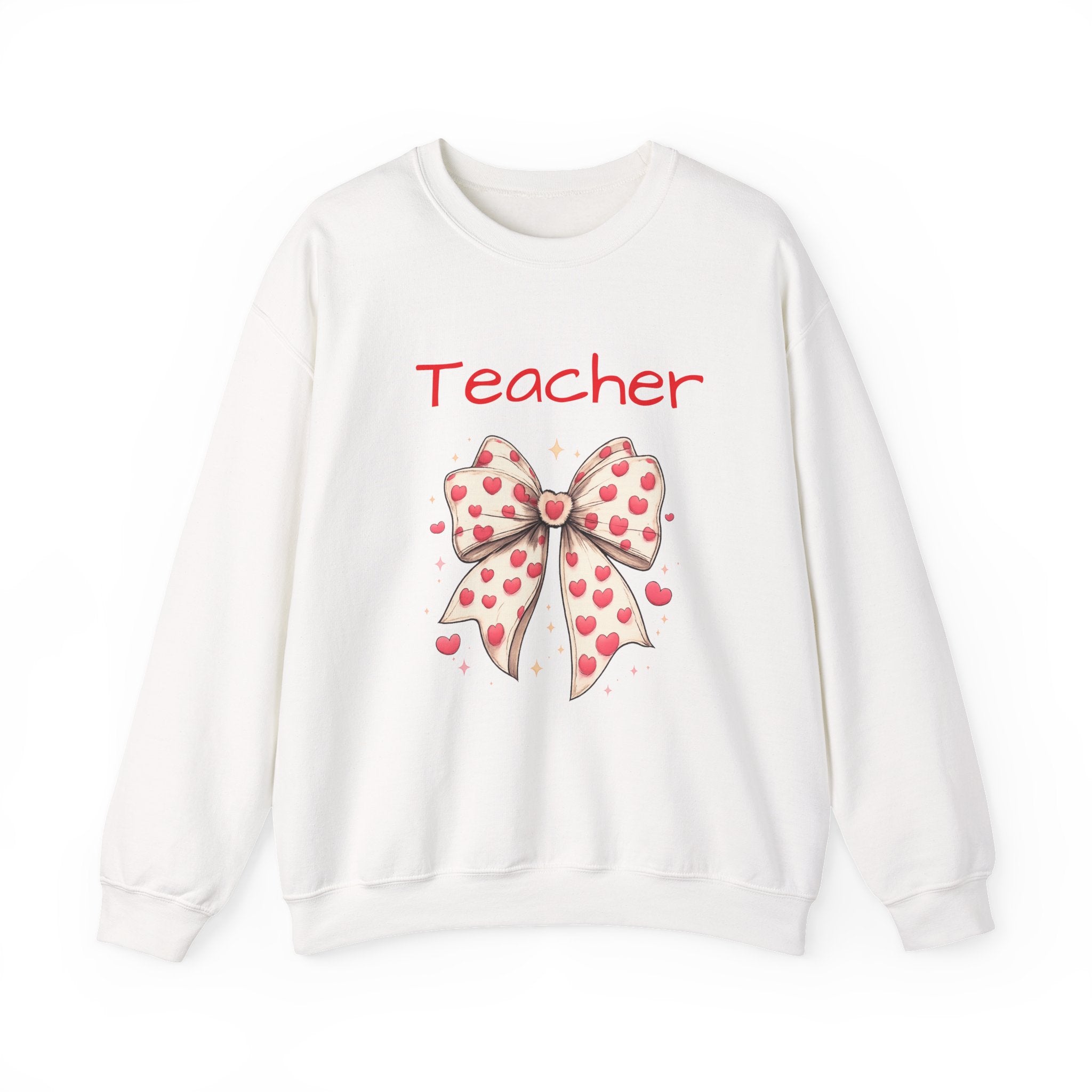 Teacher Bow Sweatshirt - Cute Heart Print Teacher Crewneck