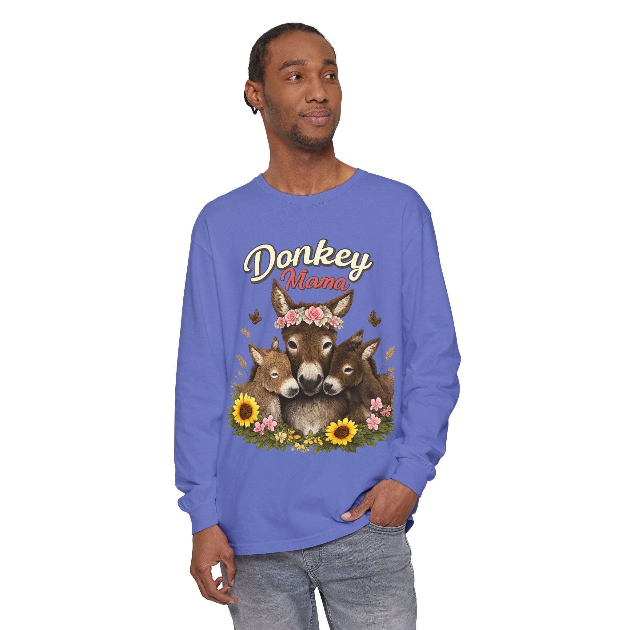 Donkey Mama Long Sleeve Tee — Floral Donkey Mom Shirt for Animal Lovers