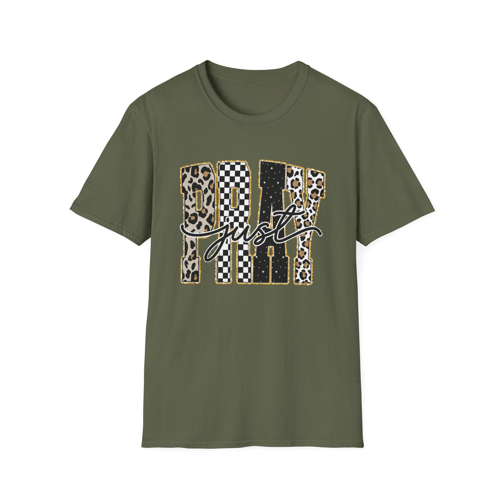 T-Shirt — "Just Day" Leopard & Checker Graphic Tee