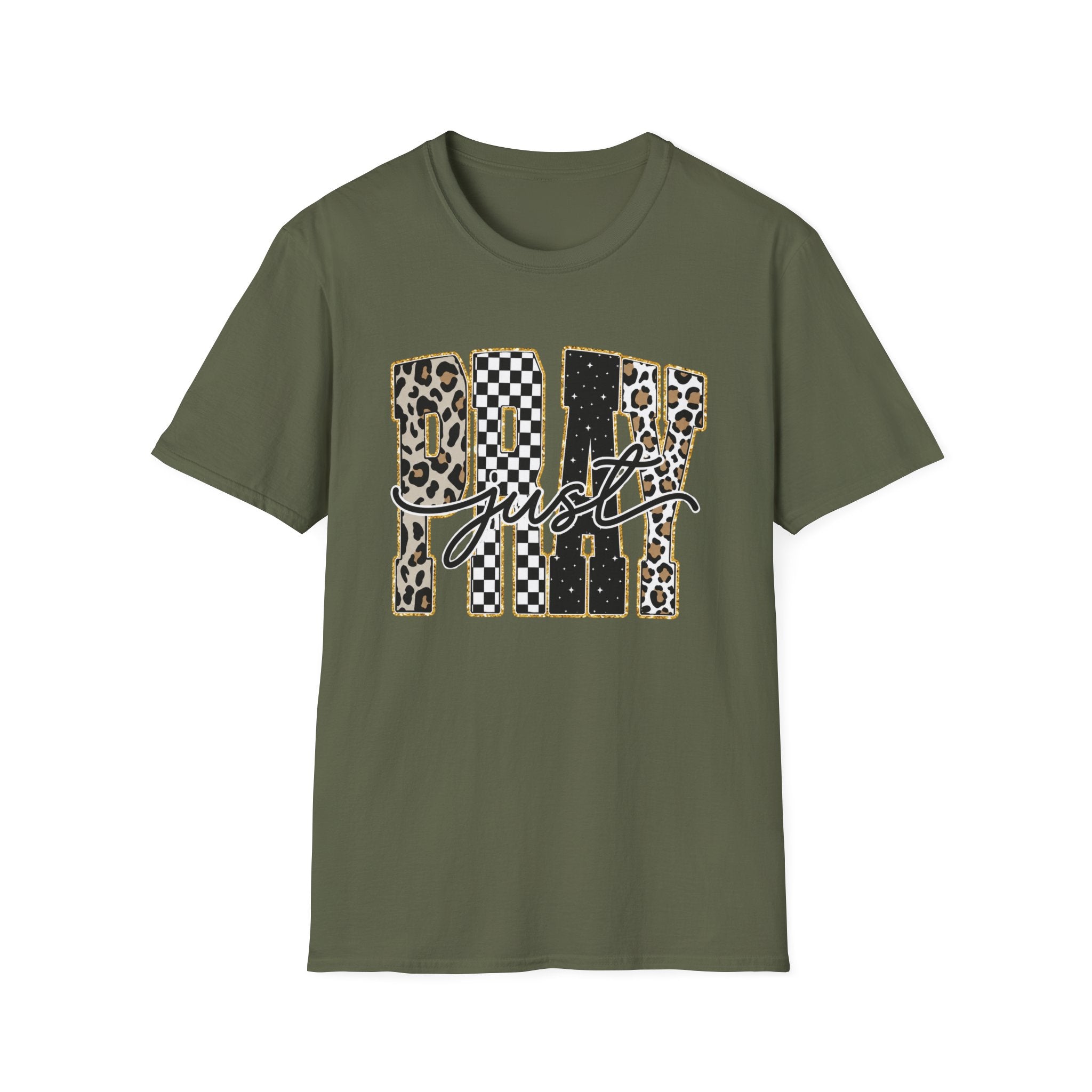 T-Shirt — "Just Day" Leopard & Checker Graphic Tee