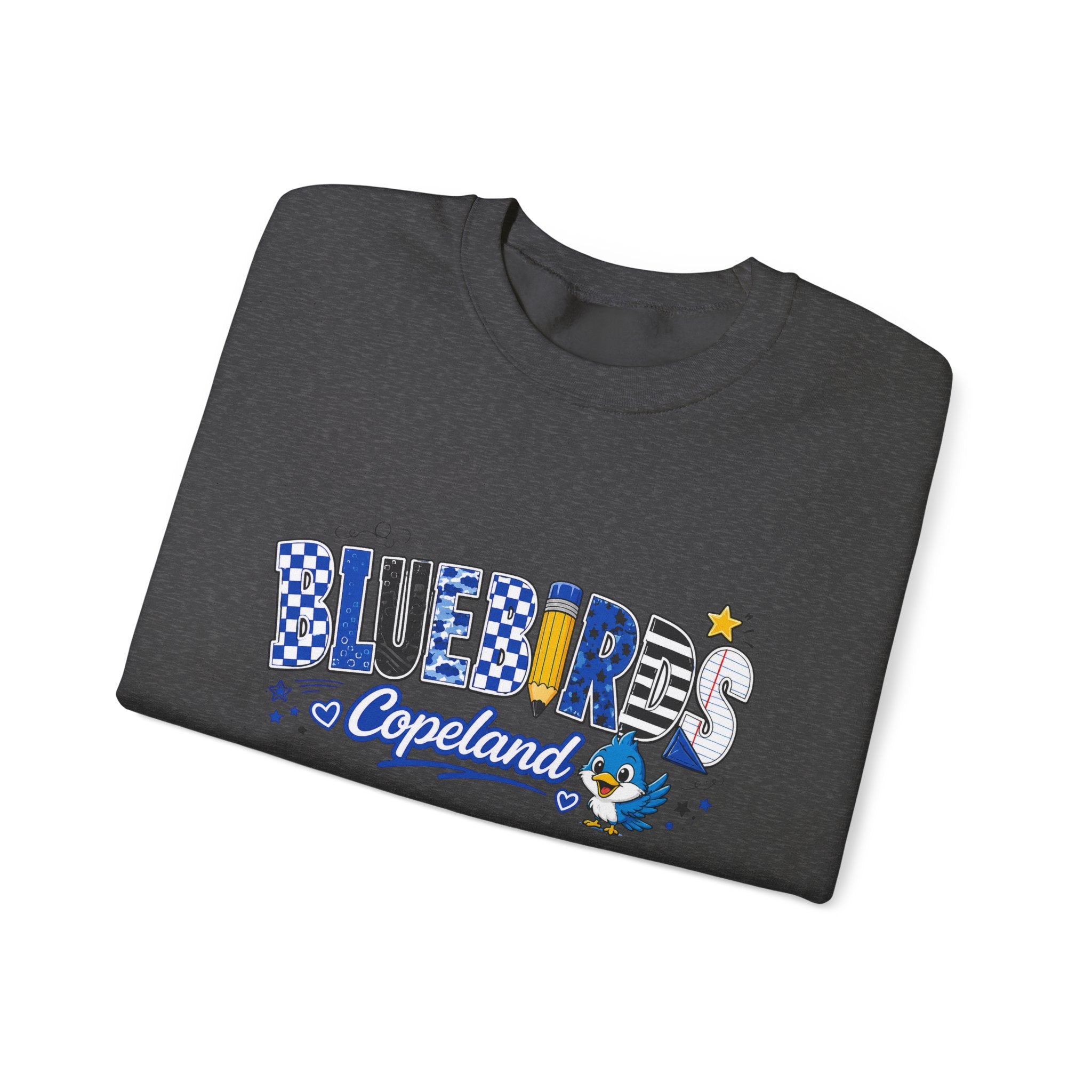 Blueires Copeland Crewneck Sweatshirt — Retro Blue Mascot School Spirit Pullover