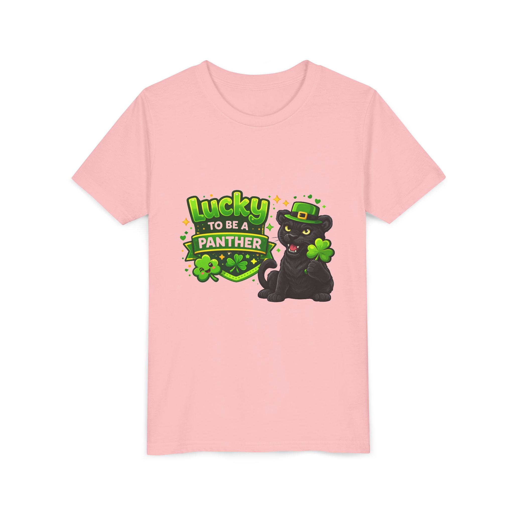 Youth Tee — "Lucky to Be a Panther" St. Patrick's Day Shamrock Tee