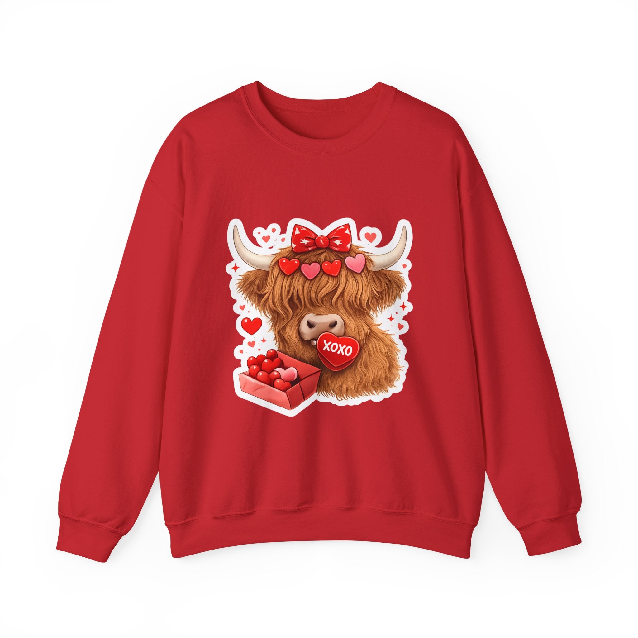 Valentine Highland Cow Sweatshirt – Cute XOXO Heart Gift Crewneck