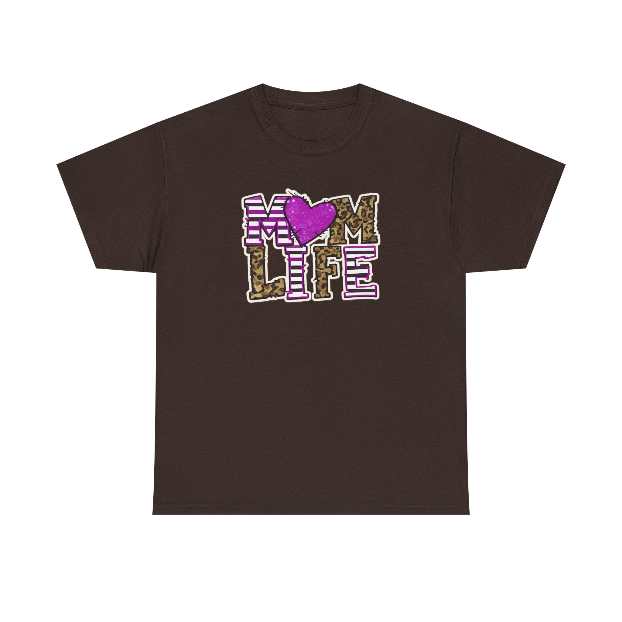 Mom Life T-Shirt — Leopard & Pink Heart Graphic Tee for Moms (Mother's Day Gift)