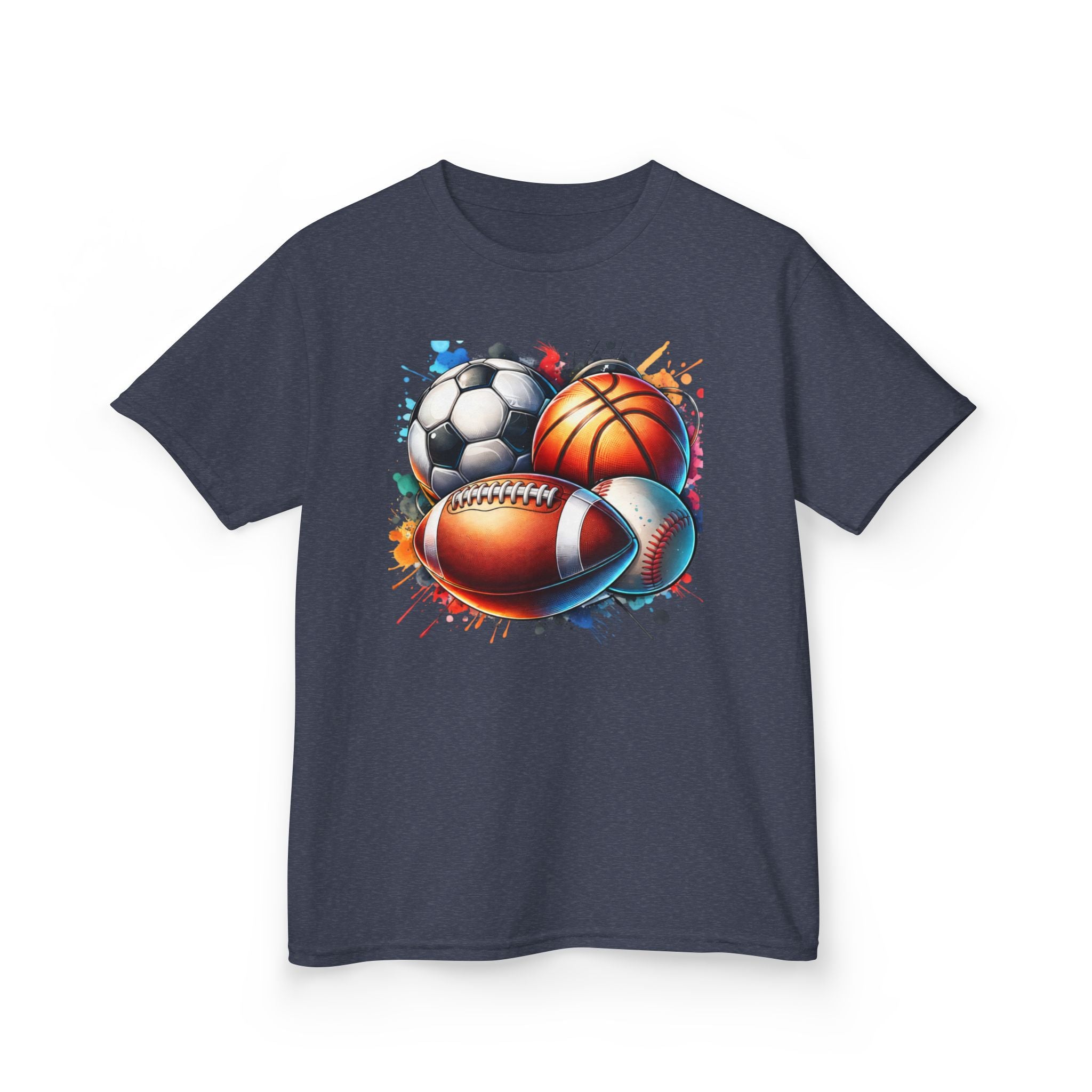 Kids Multi-Sport Splash T-Shirt — Soccer, Basketball & Football Graphic