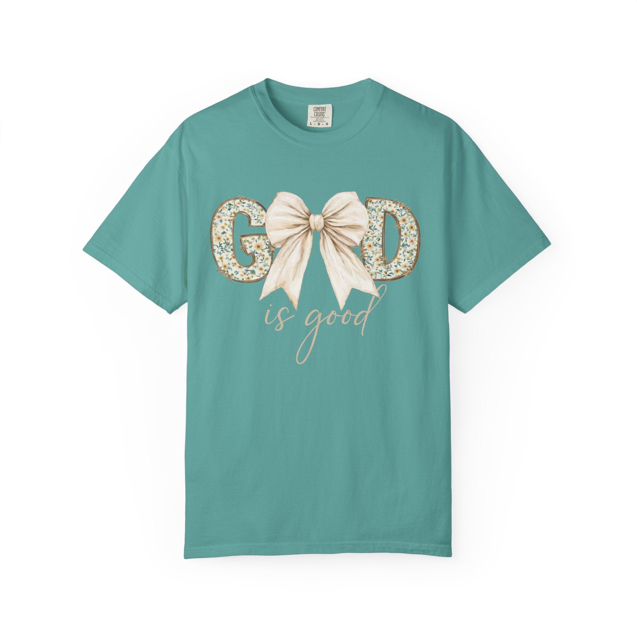 T-Shirt — "God Is Good" Floral Bow Christian Tee