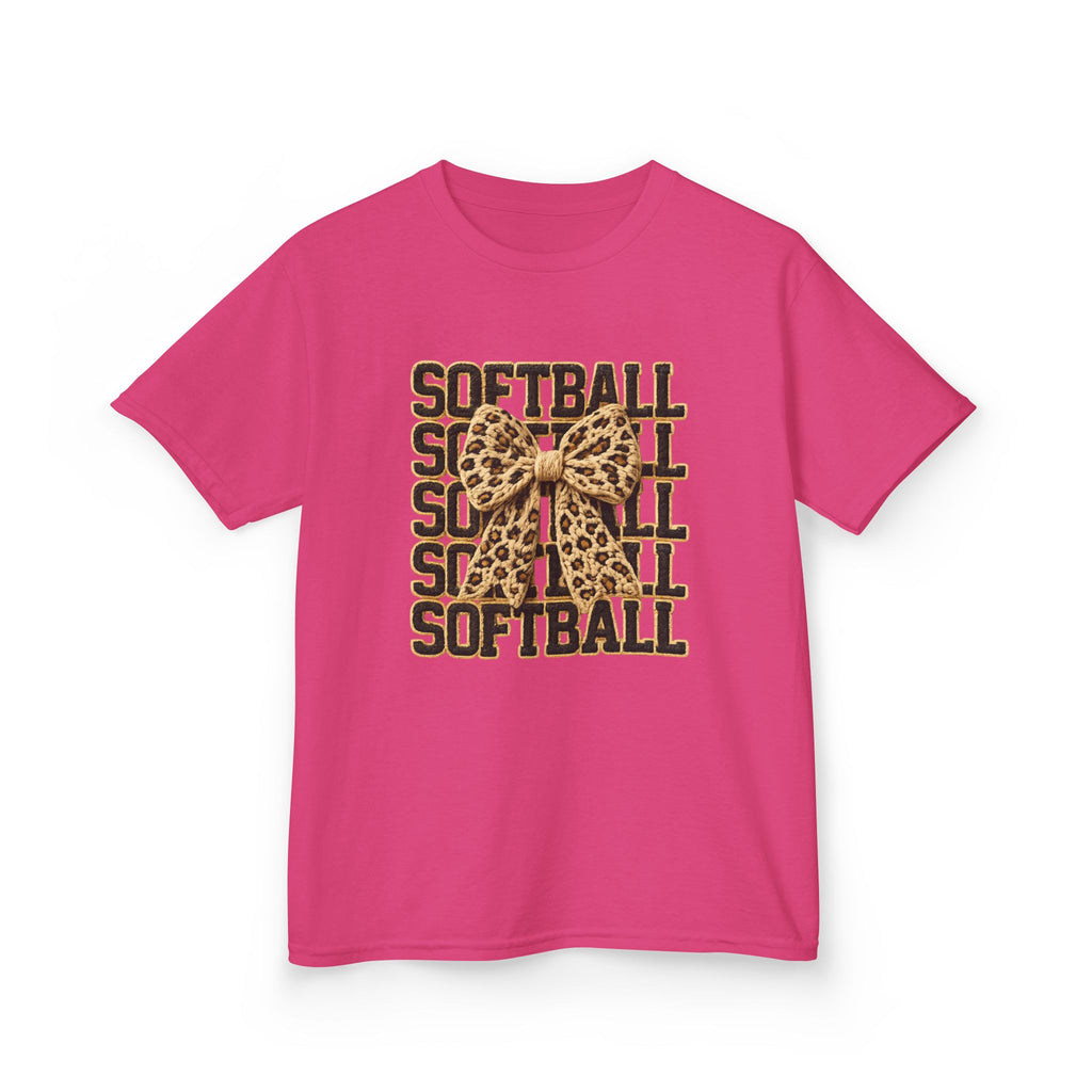 Kids Softball Tee — Leopard Bow Softball Graphic
