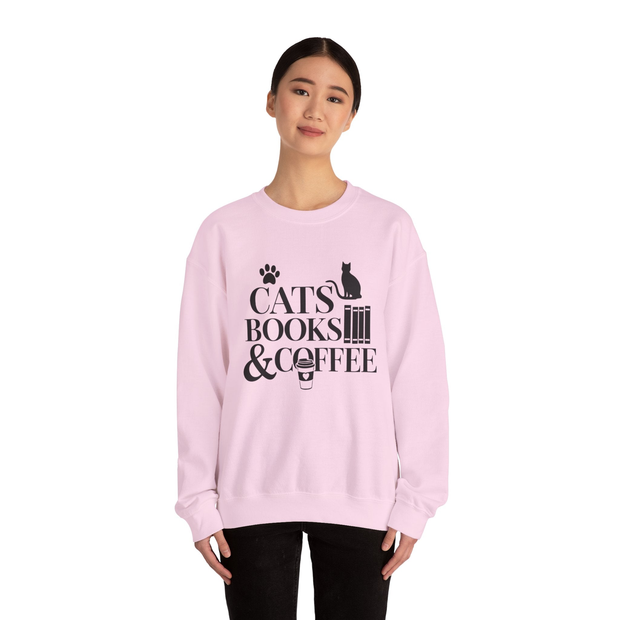 Cats, Books & Coffee Sweatshirt - Cozy Cat Lover Crewneck