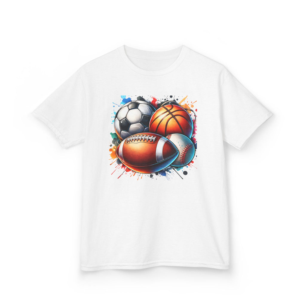 Kids Multi-Sport Splash T-Shirt — Soccer, Basketball & Football Graphic