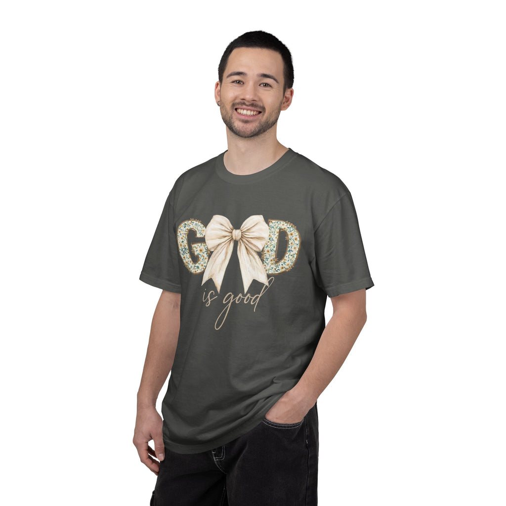 T-Shirt — "God Is Good" Floral Bow Christian Tee