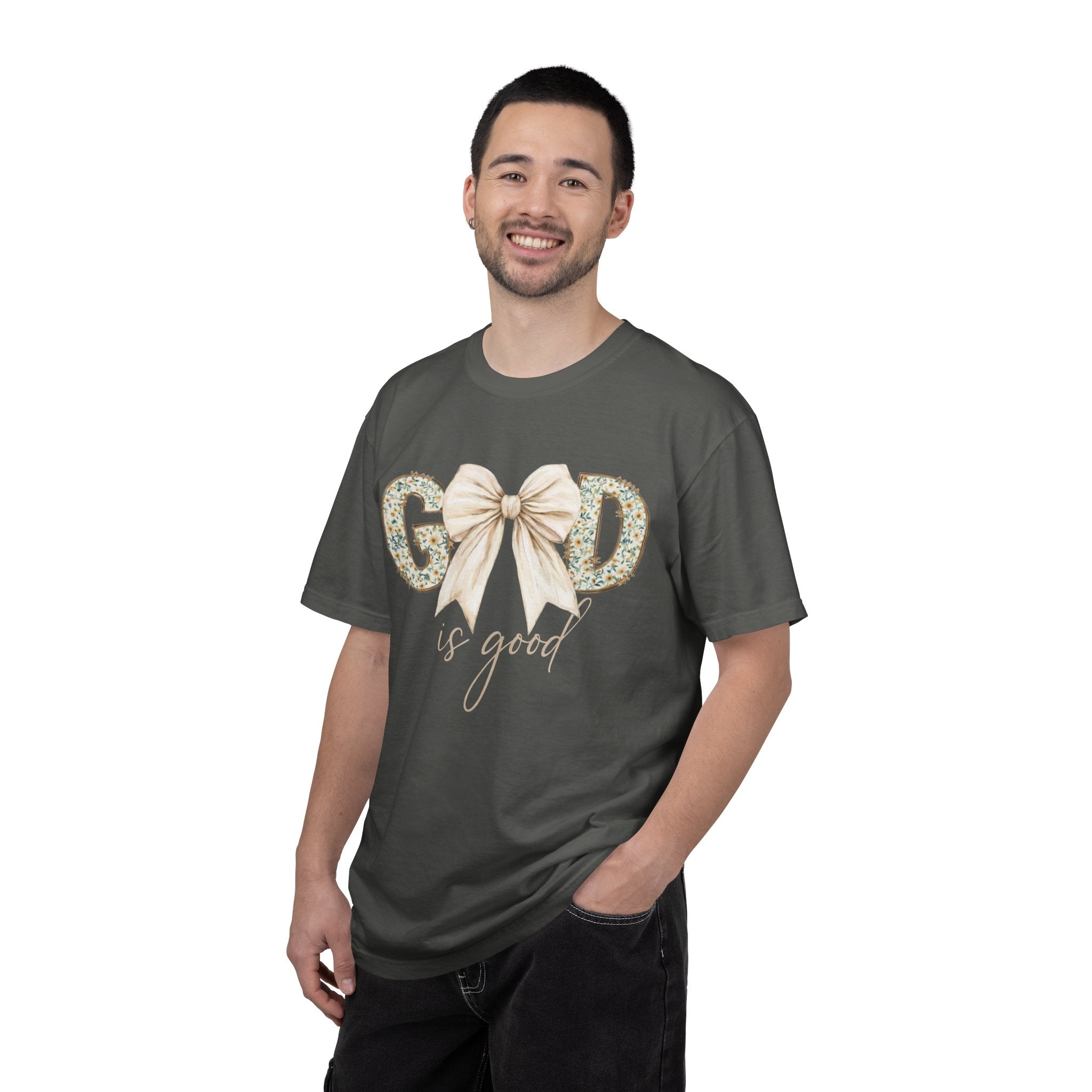 T-Shirt — "God Is Good" Floral Bow Christian Tee
