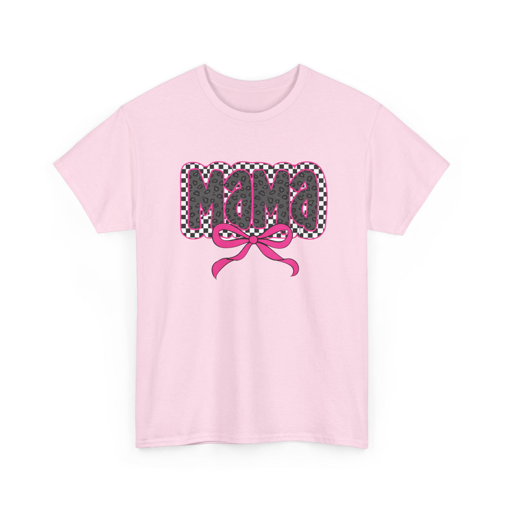 Mama Graphic Tee — Pink Bow Checkerboard Mothers Day Shirt